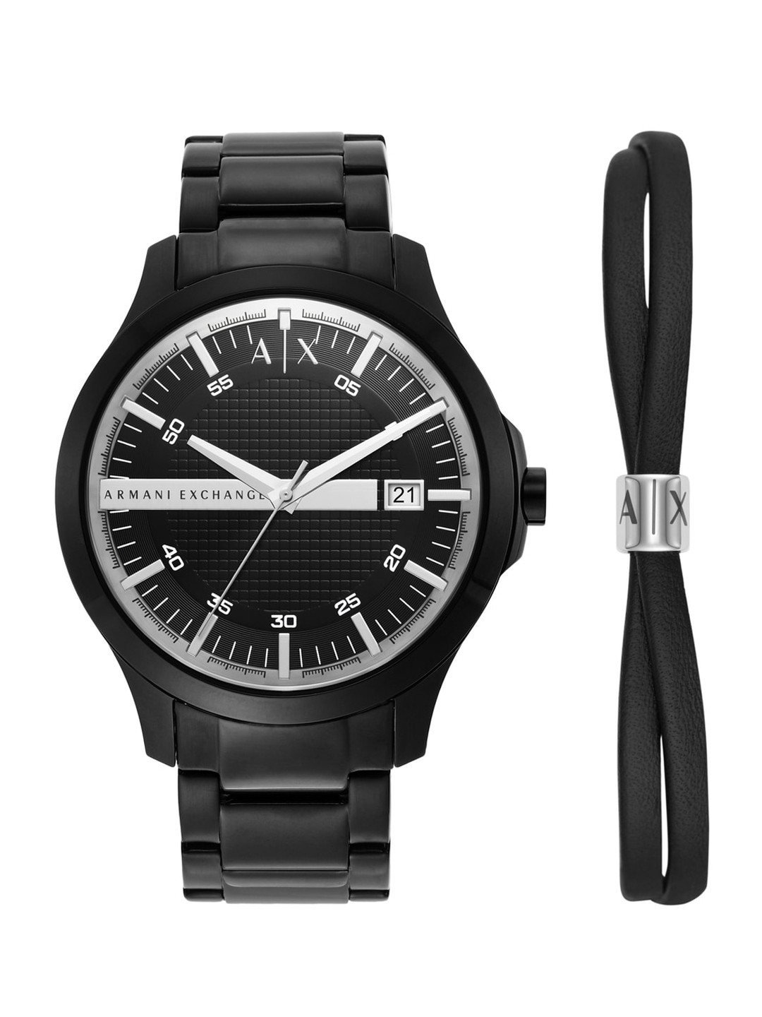 Armani Exchange Men Black Dial & Black Stainless Steel Straps Analogue Watch AX7134SET
Armani Exchange Men Black Dial & Black Stainless Steel Straps Analogue Watch AX7134SET