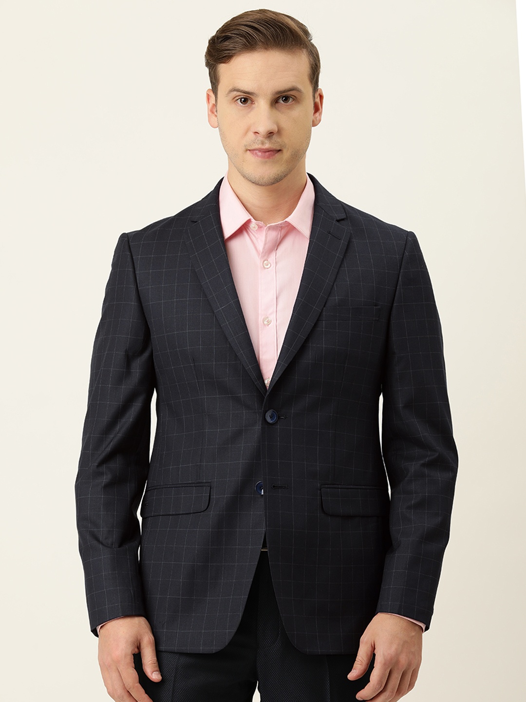 Peter England Men Navy Blue & Grey Checked Neo Slim Fit Single-Breasted Formal Blazer
Peter England Men Navy Blue & Grey Checked Neo Slim Fit Single-Breasted Formal Blazer