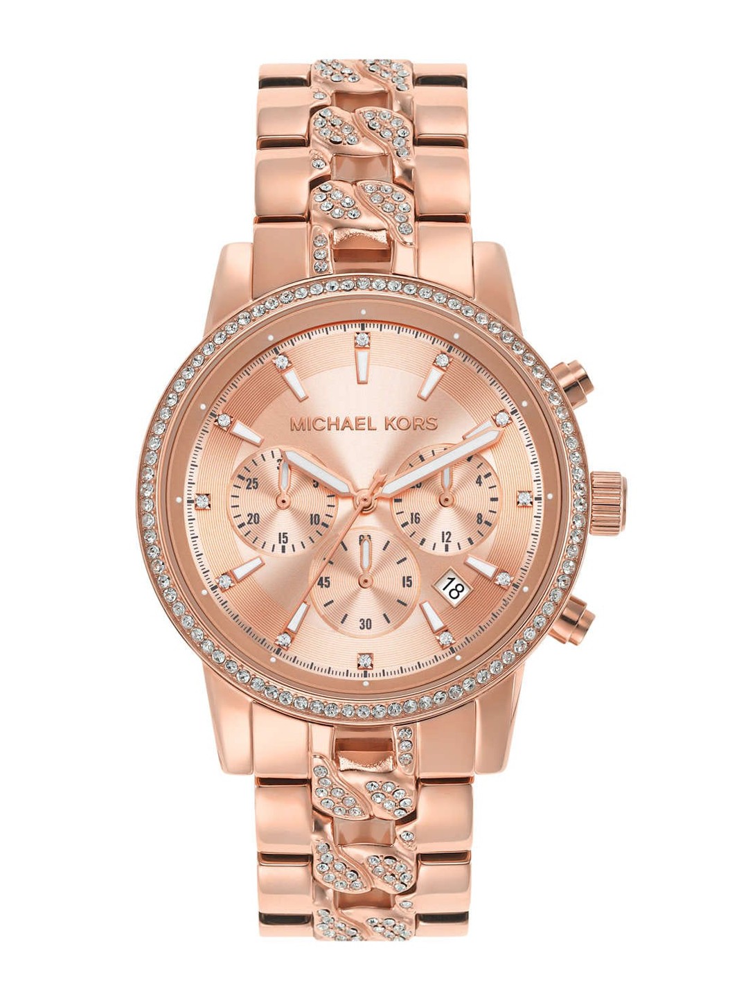 Michael Kors Women Rose Gold Embellished Dial & Rose Gold-Plated Bracelet Style Watch
Michael Kors Women Rose Gold Embellished Dial & Rose Gold-Plated Bracelet Style Watch