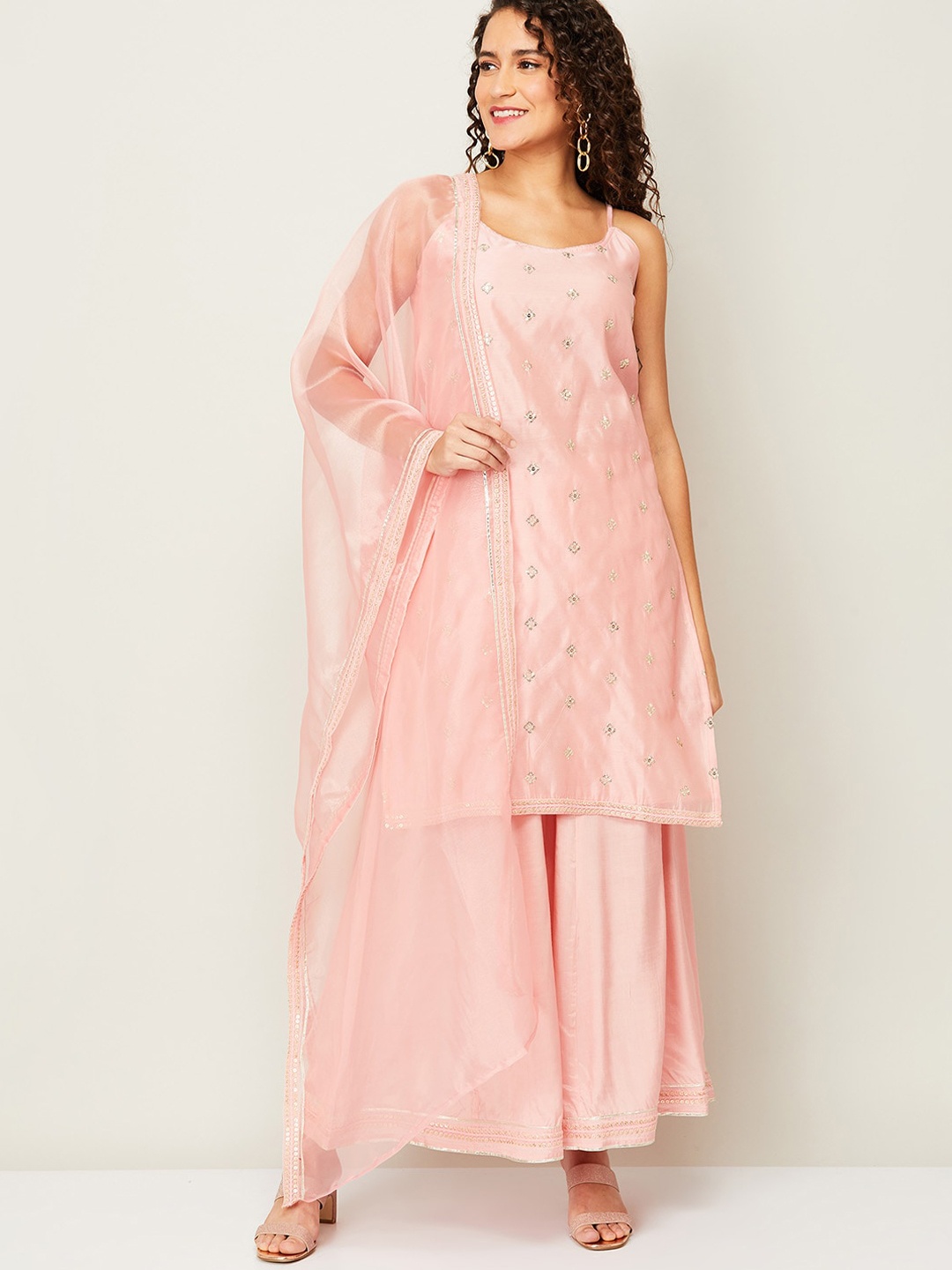 Melange by Lifestyle Women Pink Embroidered Sequinned Chanderi Silk Kurti with Palazzos & With Dupatta
Melange by Lifestyle Women Pink Embroidered Sequinned Chanderi Silk Kurti with Palazzos & With Dupatta