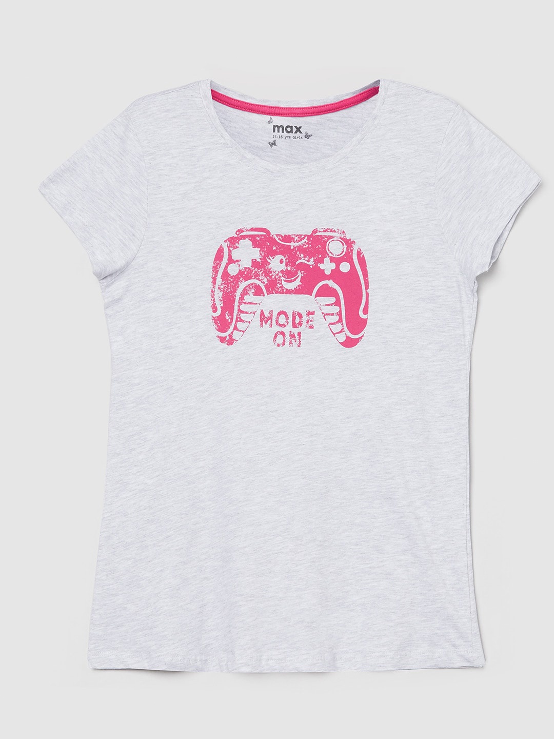 max Girls Blue Graphic Printed Pure Cotton T-shirt