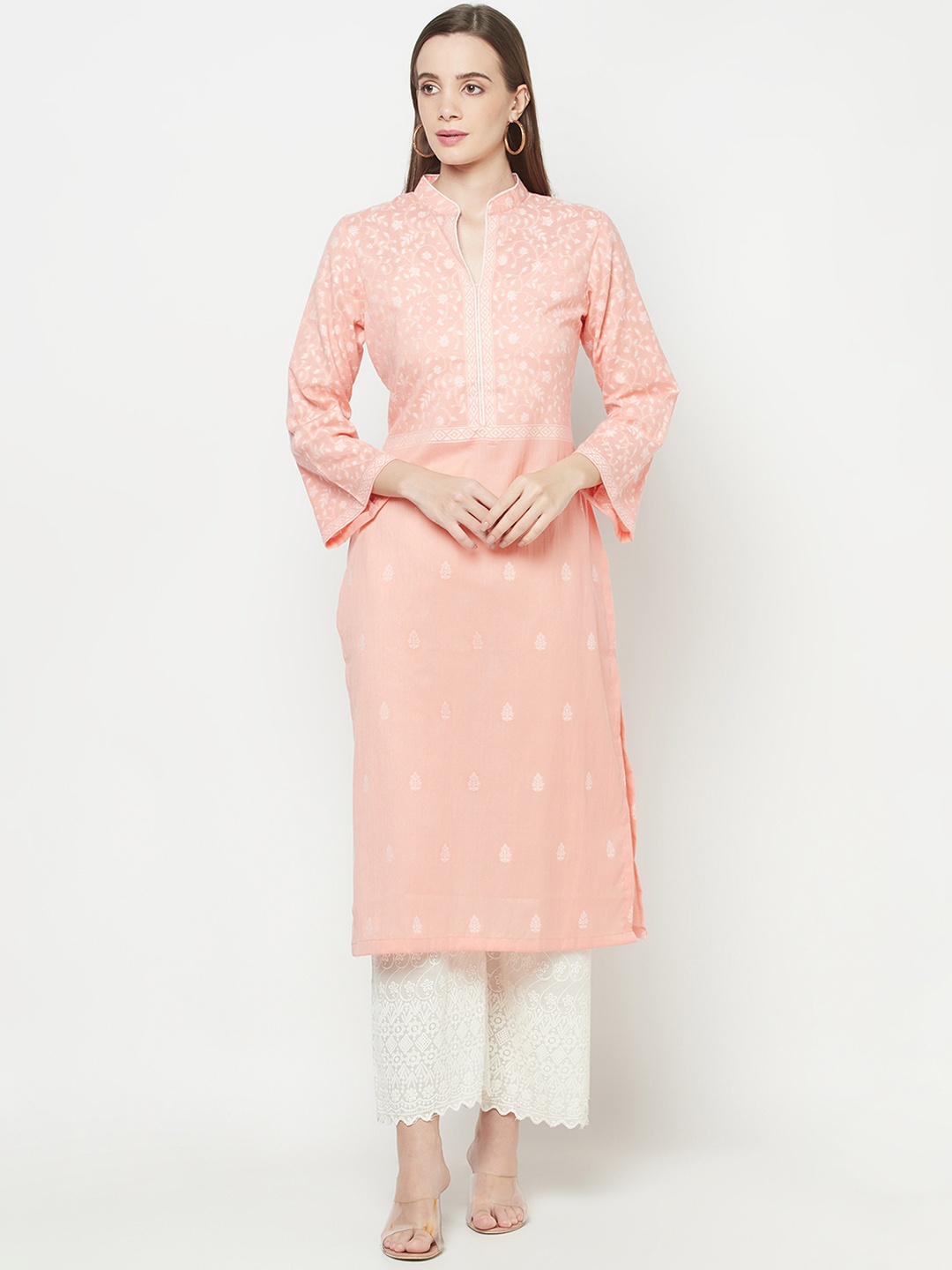 Safaa Orange Woven Design Kurti
