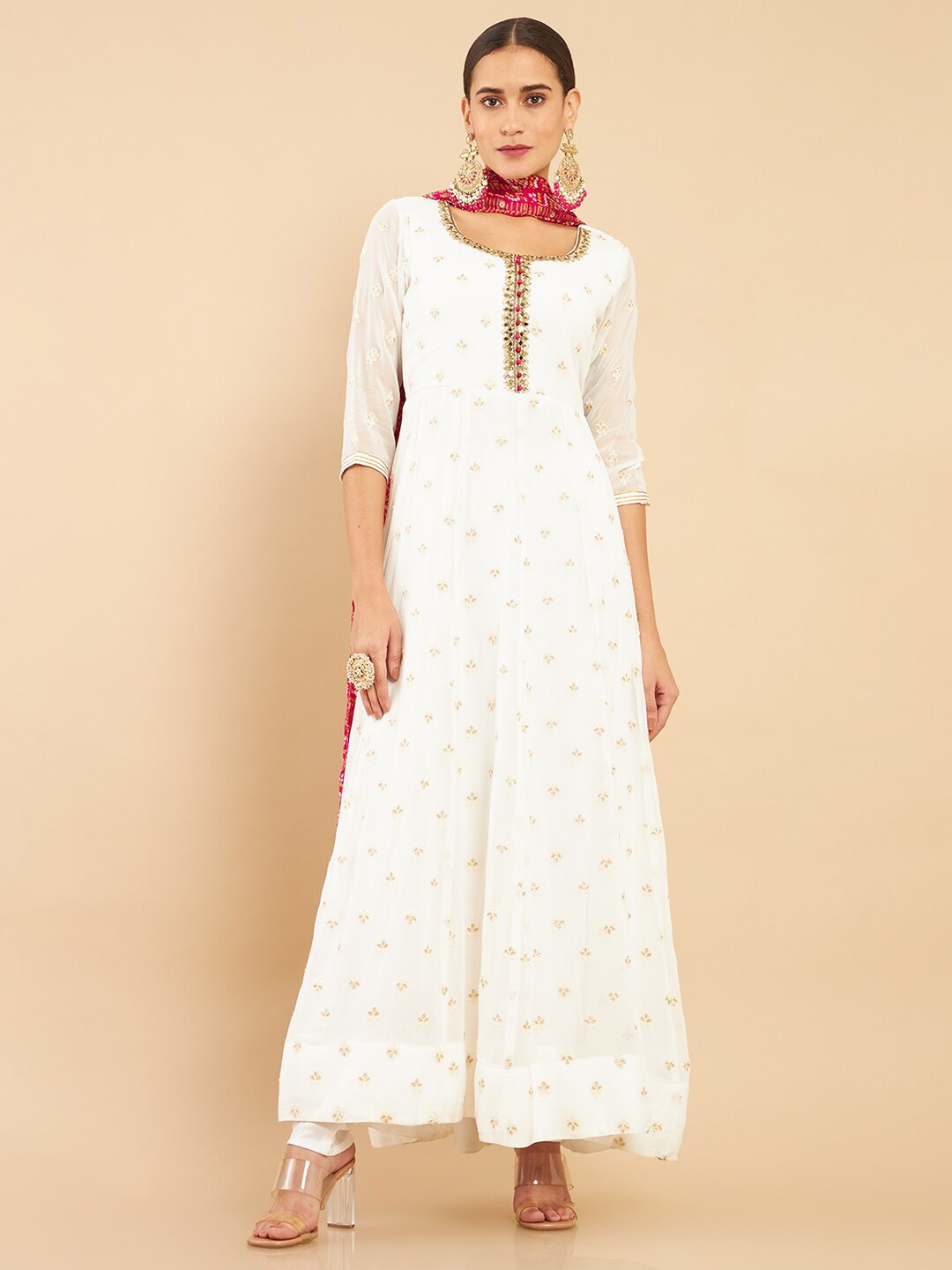 Soch Women White Printed Angrakha Georgette Kurta with Churidar & With Dupatta
Soch Women White Printed Angrakha Georgette Kurta with Churidar & With Dupatta
