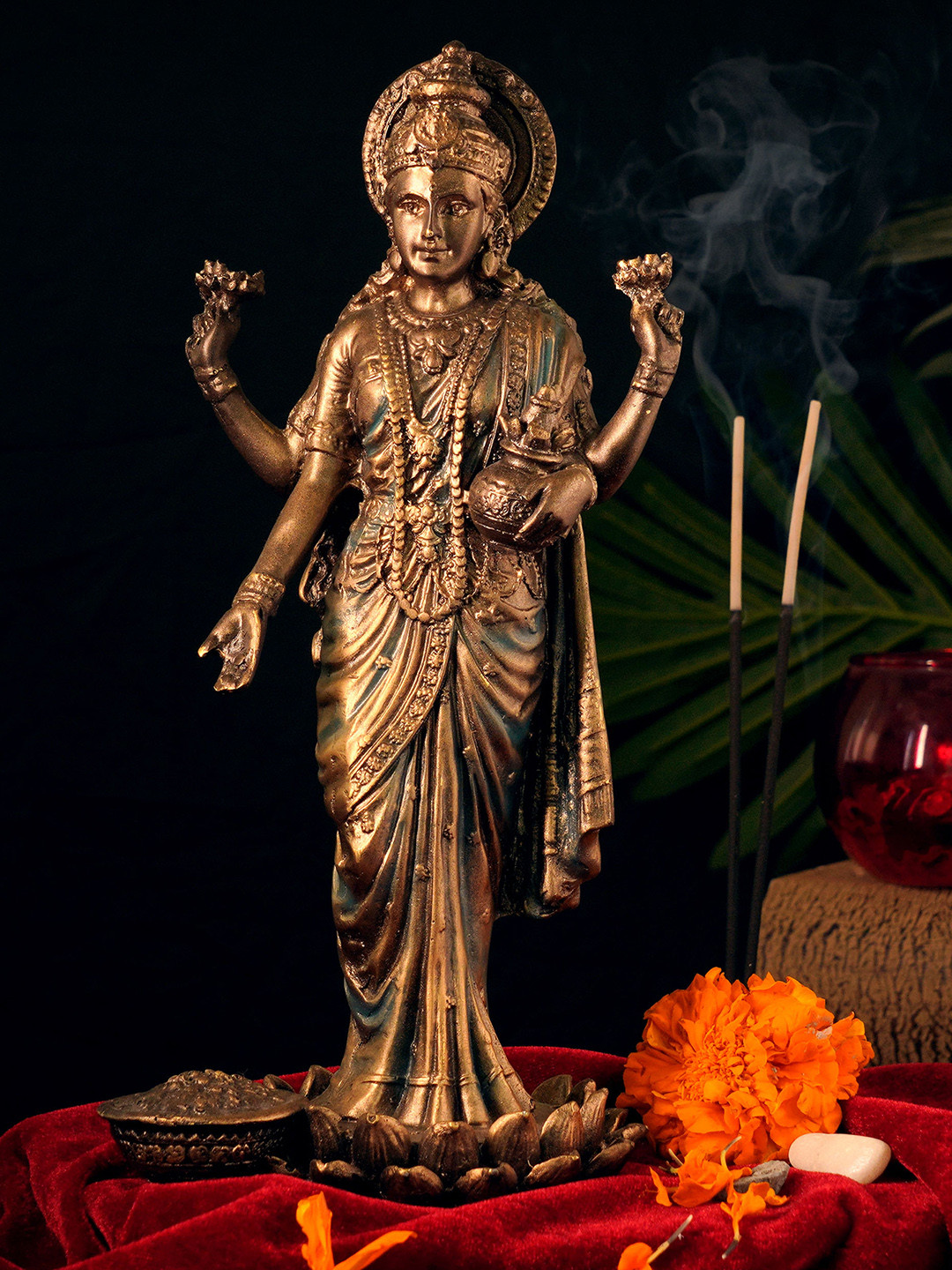 TIED RIBBONS Gold-toned Standing Laxmi On Lotus Idol Statue Murti Decorative Showpiece
TIED RIBBONS Gold-toned Standing Laxmi On Lotus Idol Statue Murti Decorative Showpiece