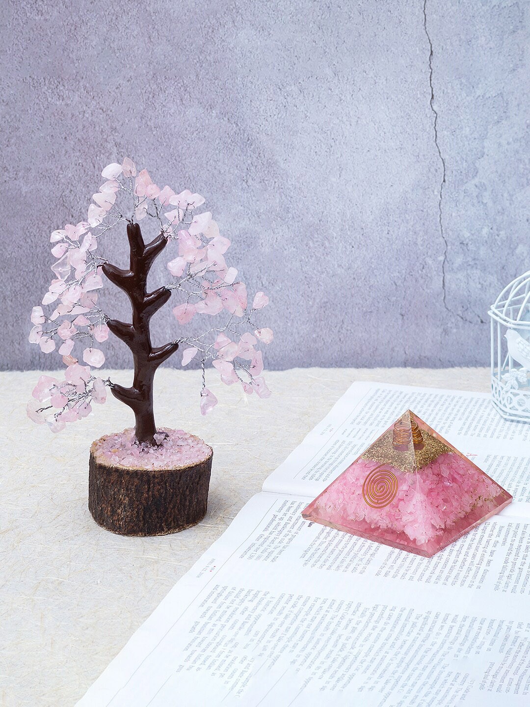 Golden Peacock Pink Set of 2 Crystal Studded Wish Tree & Rose Quartz Orgone Pyramid Prism
Golden Peacock Pink Set of 2 Crystal Studded Wish Tree & Rose Quartz Orgone Pyramid Prism