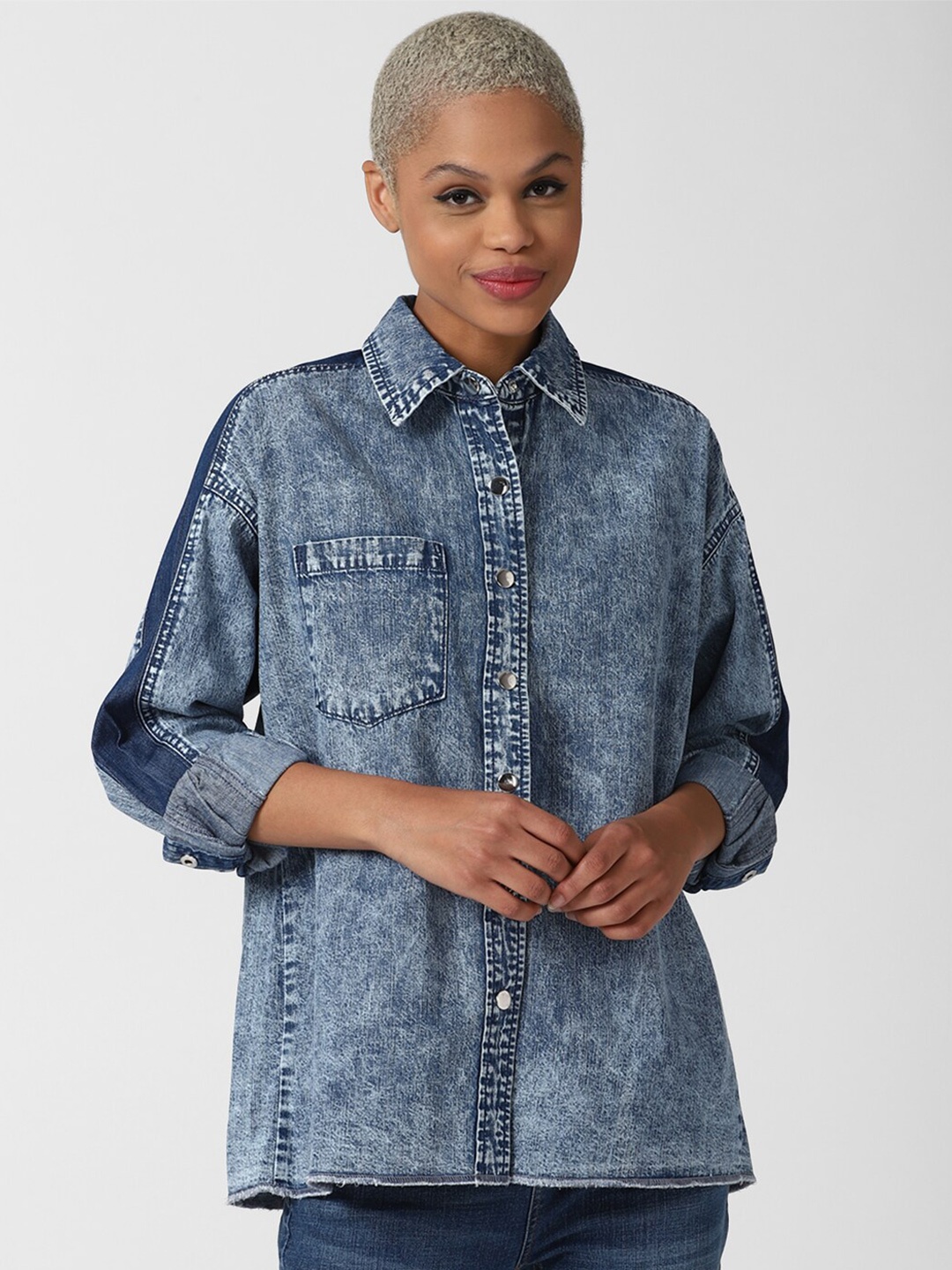 FOREVER 21 Blue Acid Wash Denim Top