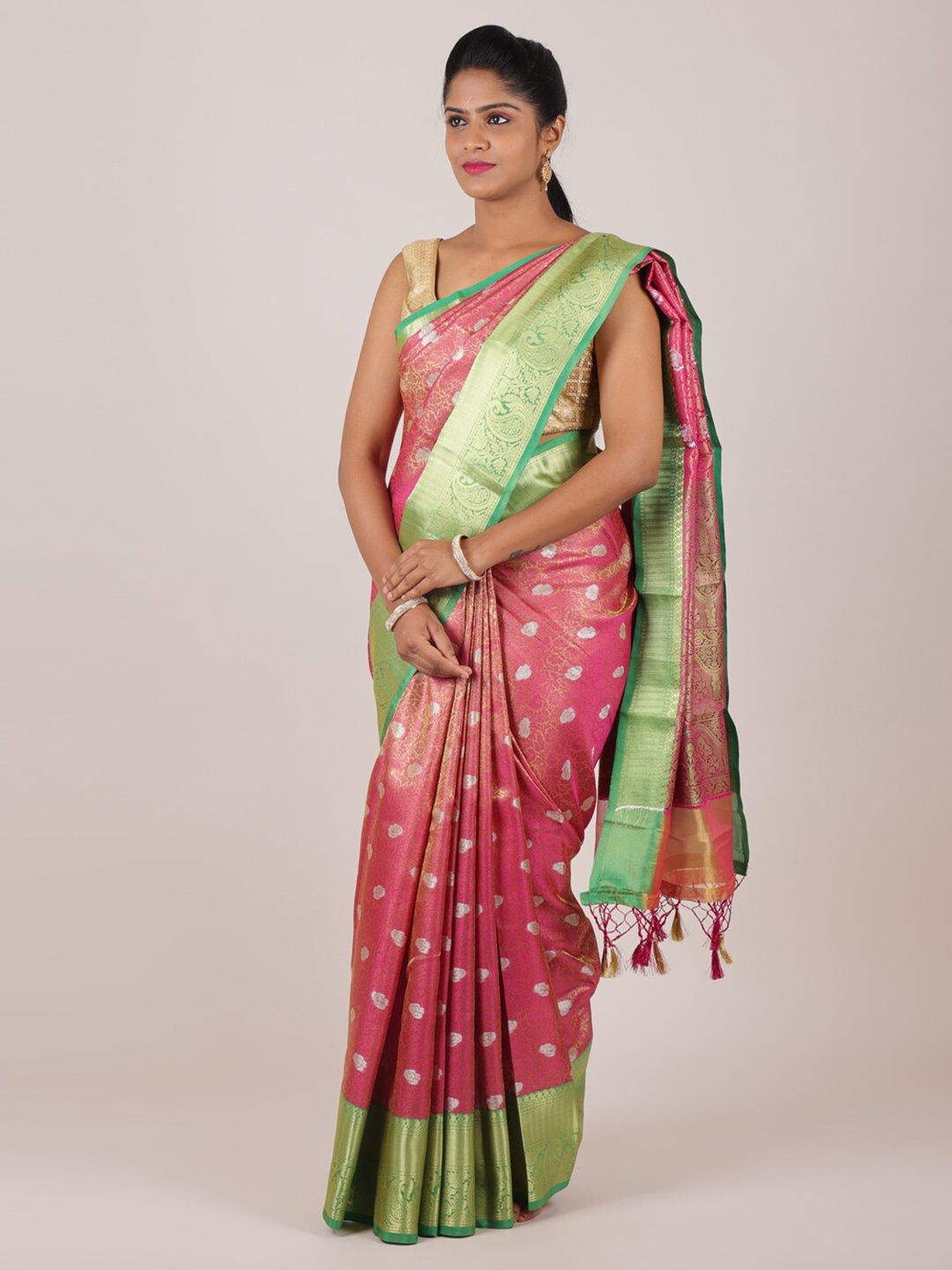 Pothys Pink & Green Woven Design Zari Saree