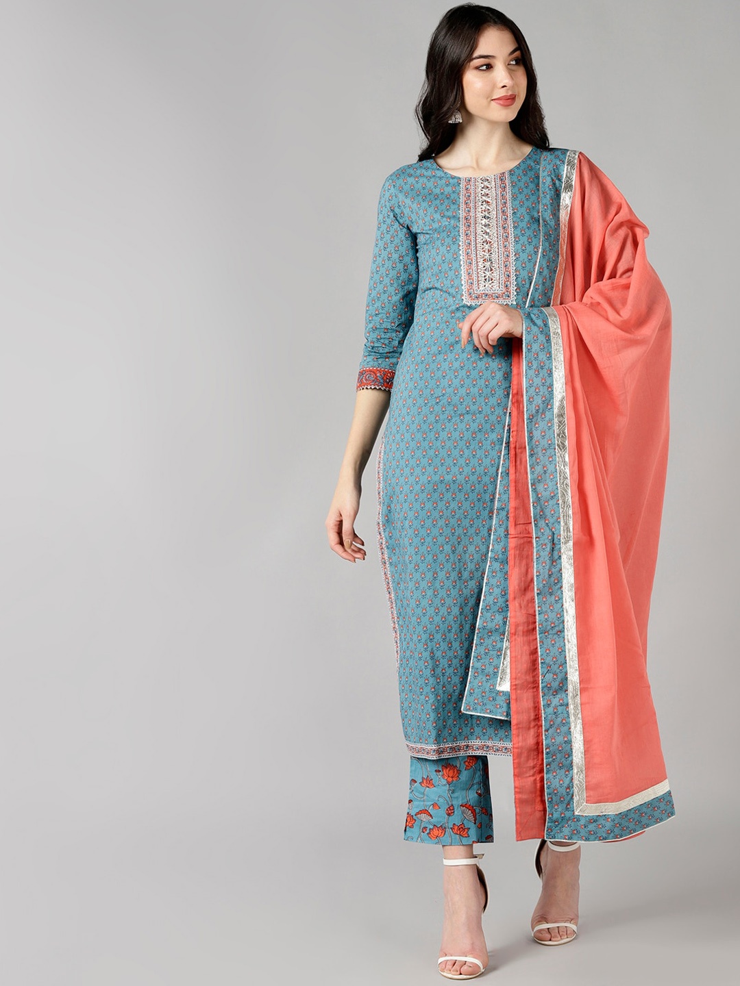 AHIKA Women Teal Ethnic Motifs Printed Gotta Patti Pure Cotton Kurta with Trousers & With Dupatta
AHIKA Women Teal Ethnic Motifs Printed Gotta Patti Pure Cotton Kurta with Trousers & With Dupatta
