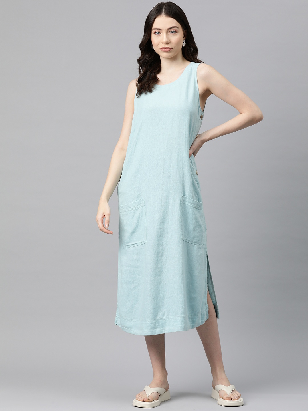 Marks & Spencer Blue Linen A-Line Dress