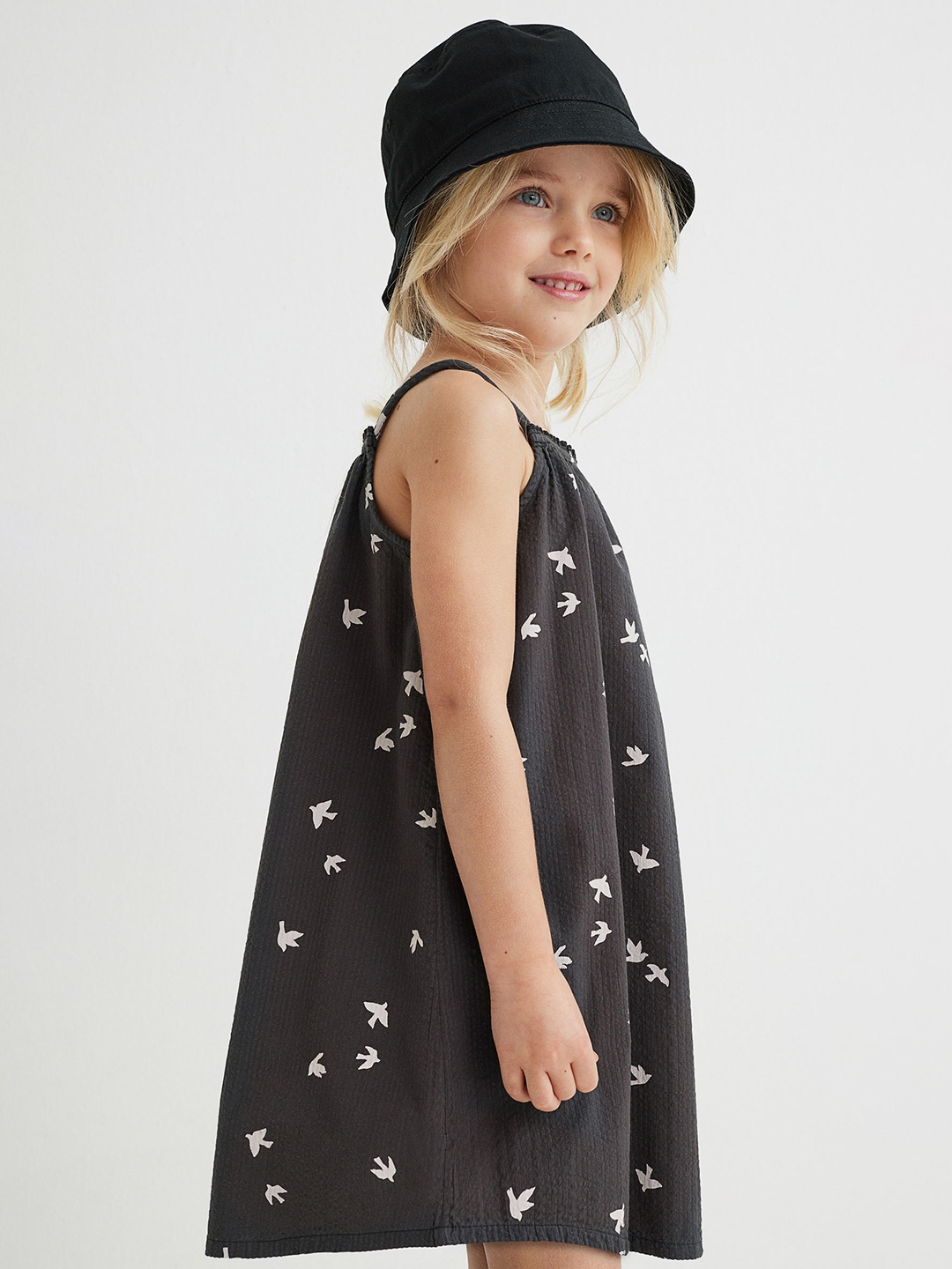 H&M Girls Grey Star-Printed Cotton Dress