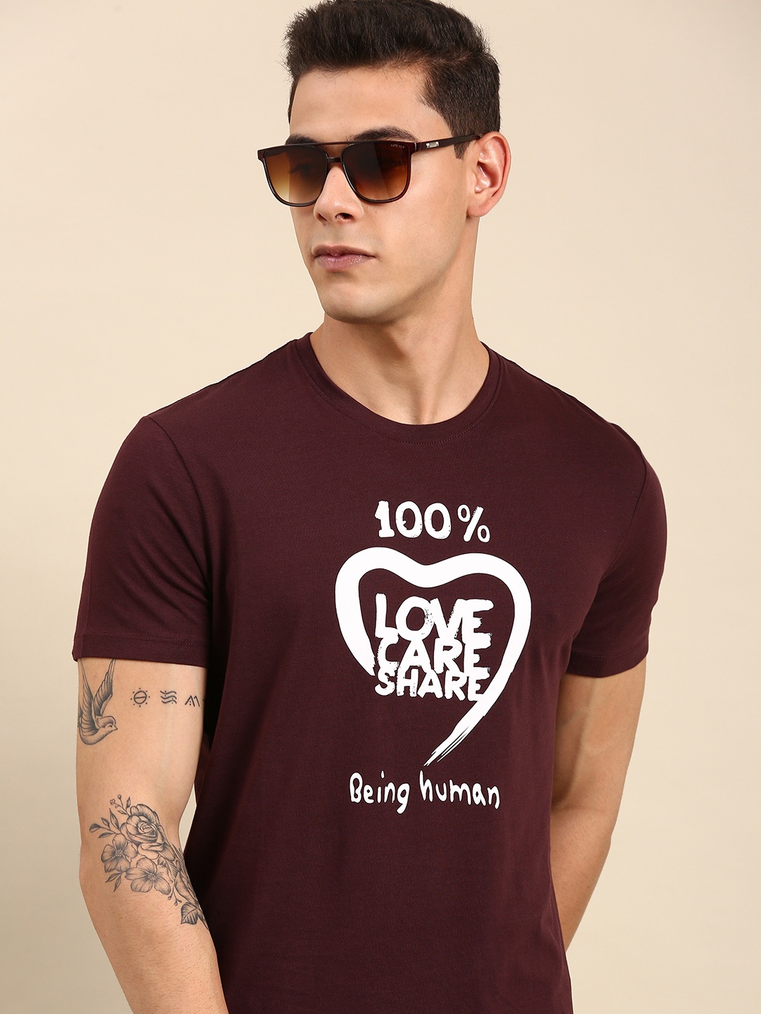 Being Human Men Maroon & Off White Typography Printed Casual T-shirt