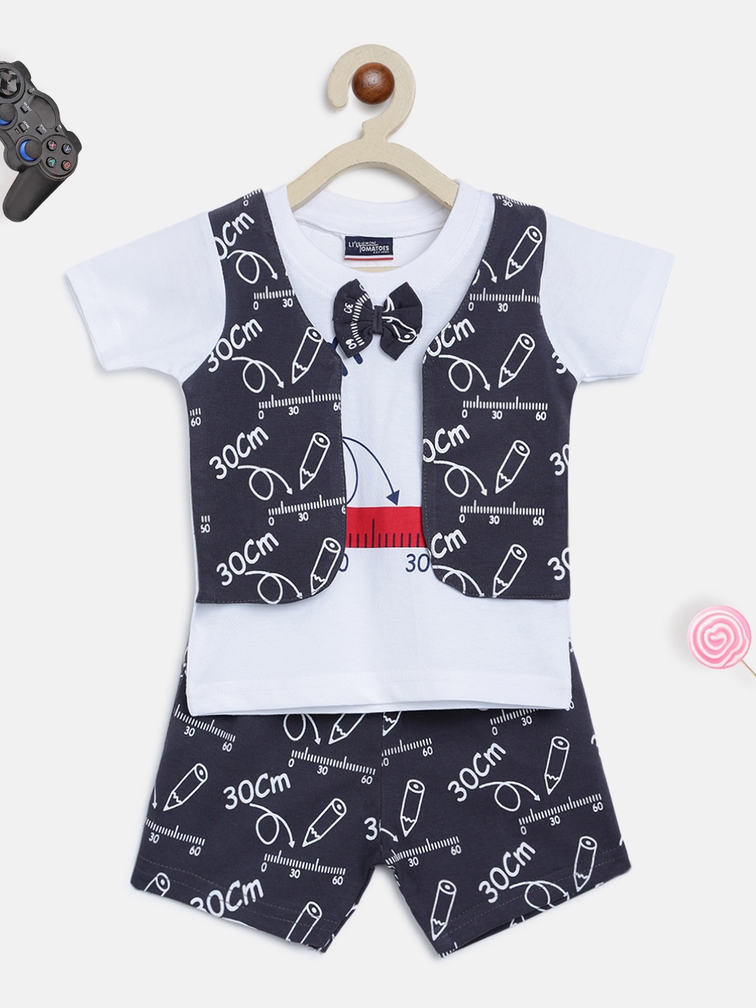Lil Tomatoes Infant Kids White & Grey Printed Pure Cotton T-shirt with Shorts & Waistcoat
Lil Tomatoes Infant Kids White & Grey Printed Pure Cotton T-shirt with Shorts & Waistcoat