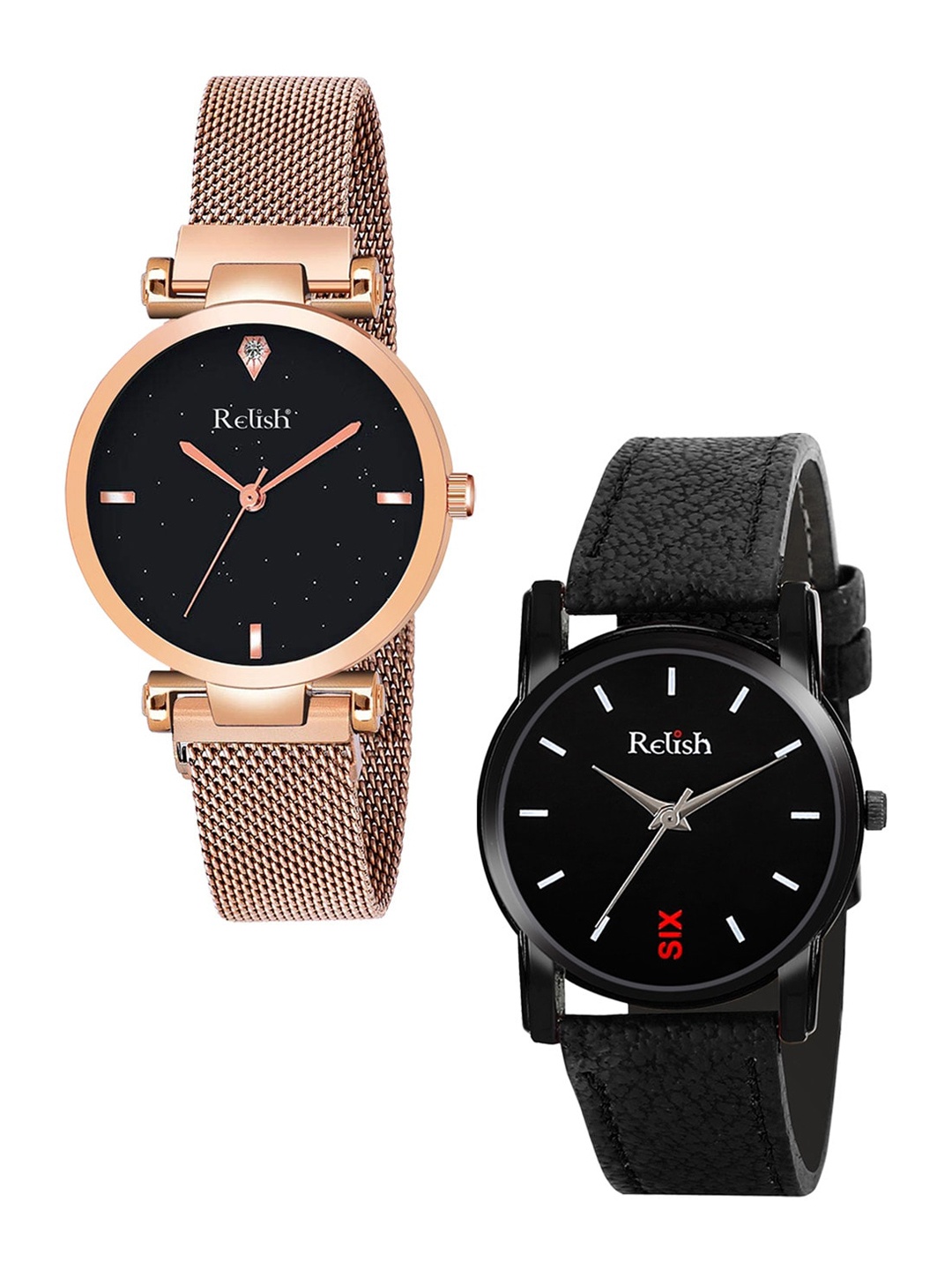 Relish Women Set of 2 Black Dial & Rose Gold Bracelet Style Straps Analogue Watch
Relish Women Set of 2 Black Dial & Rose Gold Bracelet Style Straps Analogue Watch