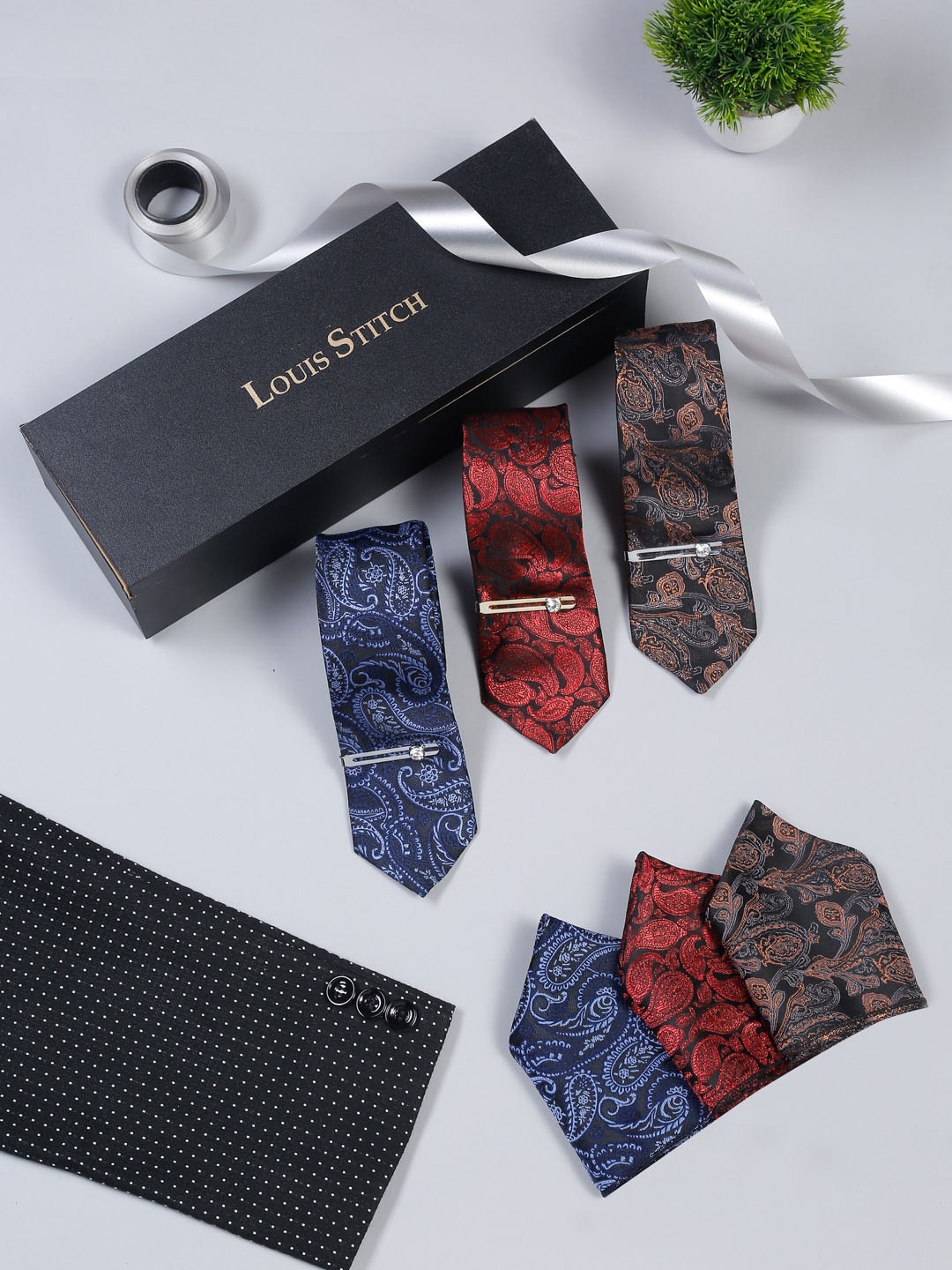 LOUIS STITCH Men Brown,Red & Blue Italian Silk Necktie Combo With Pocket Square & Tie Pin
LOUIS STITCH Men Brown,Red & Blue Italian Silk Necktie Combo With Pocket Square & Tie Pin