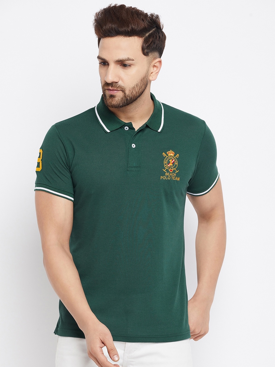THE MILLION CLUB Men Green Polo Collar Regular-Fit T-shirt