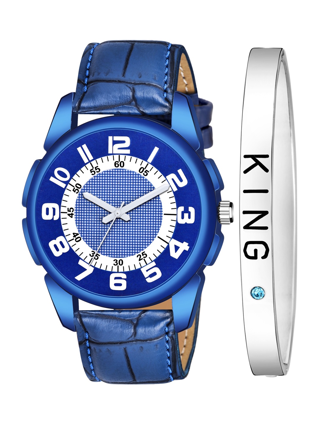 HAPPY KHAJANA Men Blue Brass Dial & Straps Analogue Watch With Silver Hand Cuff