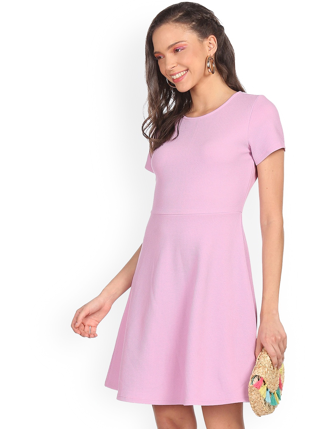 Sugr Women Lavender Solid Fit & Flared Dress