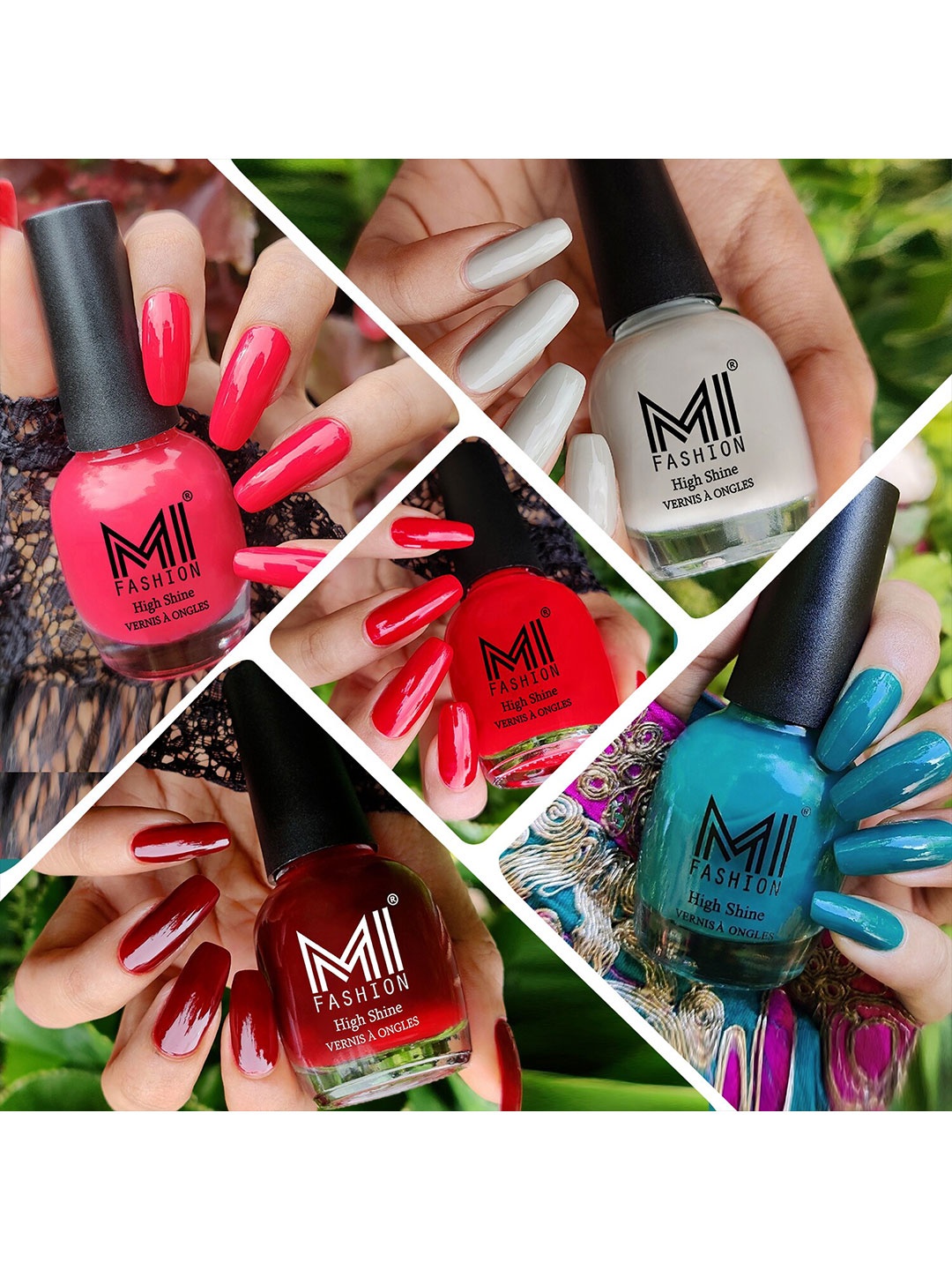 MI FASHION Set of 5 Extreme High Gloss Nail Polish Lacquer with Pro Stay Formula-15ml each, Multi
MI FASHION Set of 5 Extreme High Gloss Nail Polish Lacquer with Pro Stay Formula-15ml each, Multi