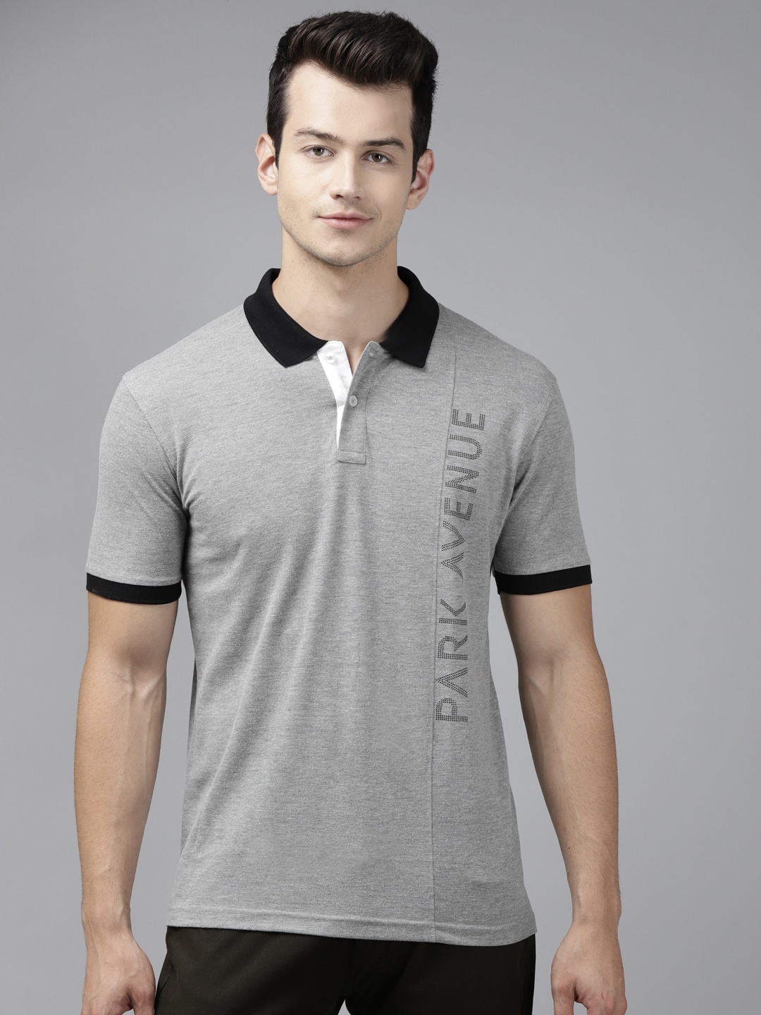 Park Avenue Men Grey Melange & Black Brand Logo Printed Polo Collar Slim Fit T-shirt
Park Avenue Men Grey Melange & Black Brand Logo Printed Polo Collar Slim Fit T-shirt