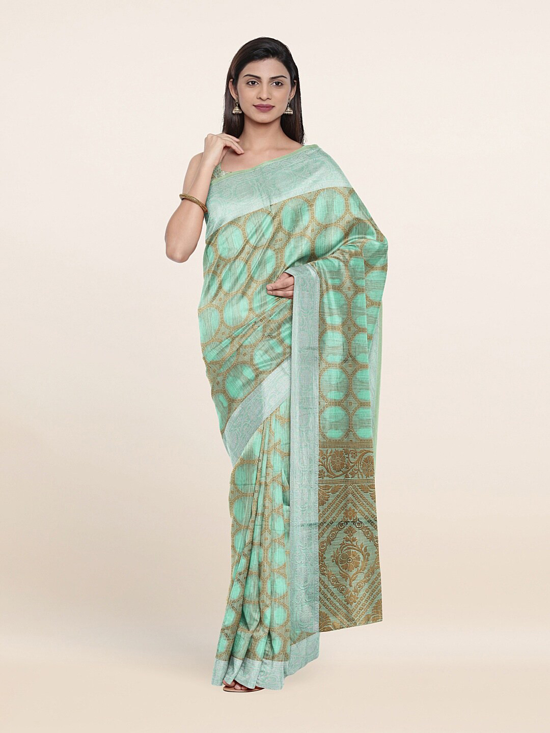 Pothys Green & Gold-Toned Woven Design Pure Cotton Saree
Pothys Green & Gold-Toned Woven Design Pure Cotton Saree