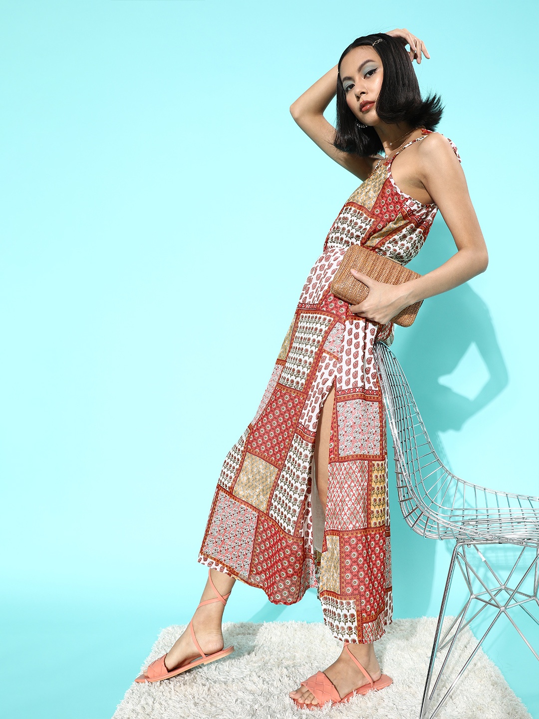 InWeave Women Chic Rust Ethnic Motifs Peekaboo Bottom Dress