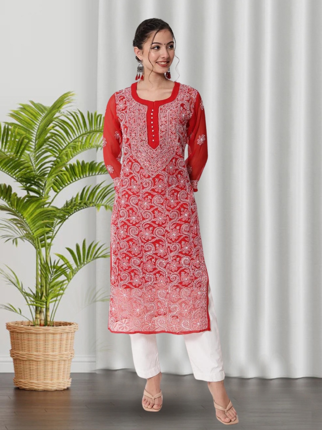 PARAMOUNT CHIKAN Women Red Embroidered Chikankari Georgette Kurta with Matching Inner/Slip
PARAMOUNT CHIKAN Women Red Embroidered Chikankari Georgette Kurta with Matching Inner/Slip