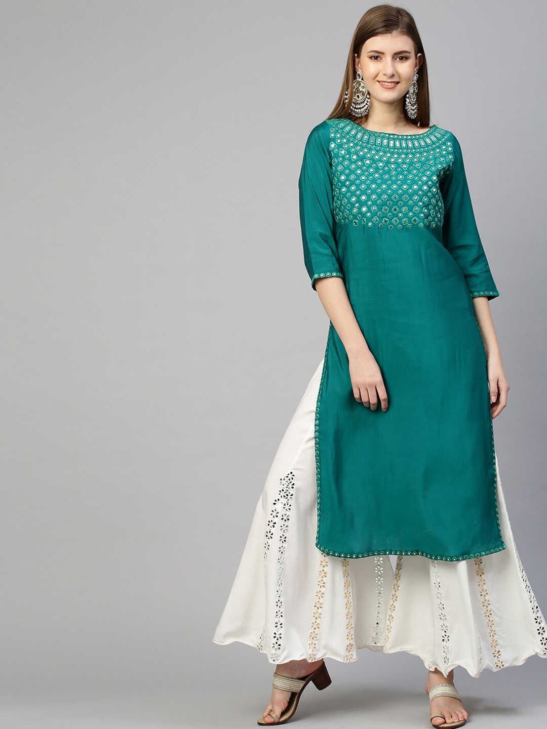 FASHOR Women Green Yoke Design Kurta