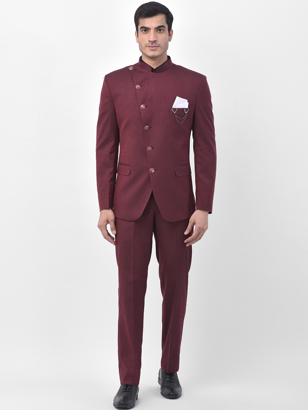LUXURAZI Men Maroon Solid Slim-Fit Single-Breasted Two-Piece Bandghala Jodhpuri Suit
LUXURAZI Men Maroon Solid Slim-Fit Single-Breasted Two-Piece Bandghala Jodhpuri Suit