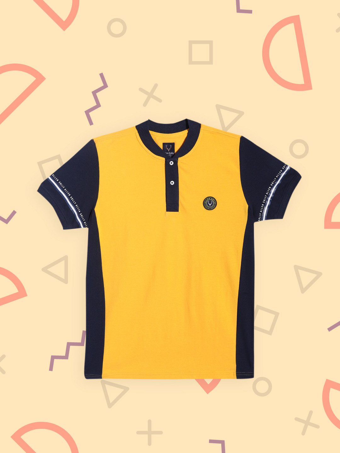 Allen Solly Junior Boys Yellow & Navy Blue Colourblocked Henley Neck Pure Cotton T-shirt
Allen Solly Junior Boys Yellow & Navy Blue Colourblocked Henley Neck Pure Cotton T-shirt