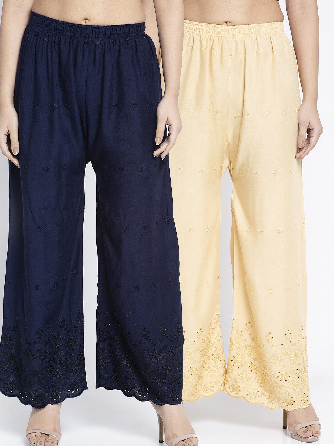 Jinfo Women Set Of 2 Navy Blue & Beige Floral Embroidered Flared Knitted Ethnic Palazzos
Jinfo Women Set Of 2 Navy Blue & Beige Floral Embroidered Flared Knitted Ethnic Palazzos