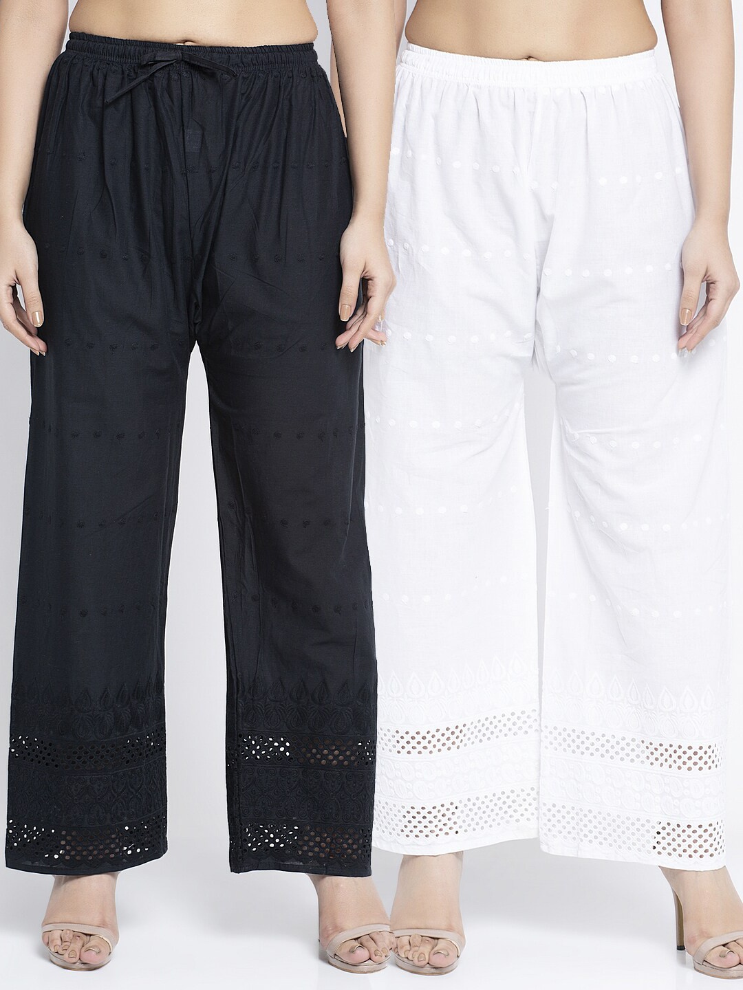 Jinfo Women Black & White Set of 2 Chikankari Embroidered Flared Knitted Ethnic Palazzos
Jinfo Women Black & White Set of 2 Chikankari Embroidered Flared Knitted Ethnic Palazzos