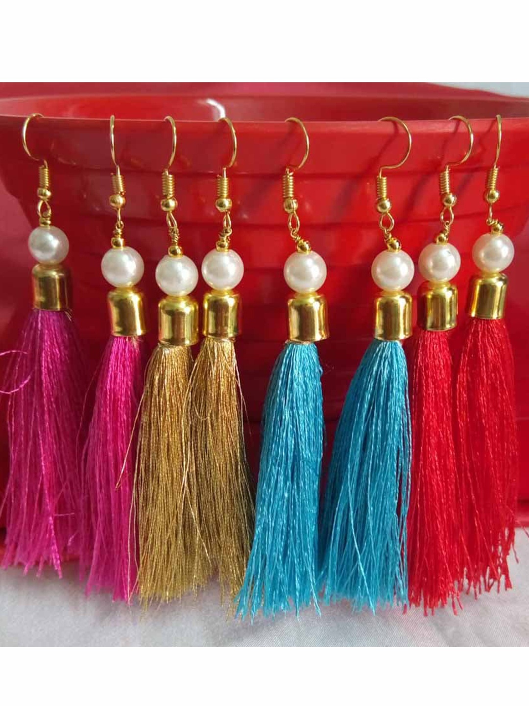 RICH AND FAMOUS Set of 4 Gold-Plated Multicoloured Tasseled Contemporary Drop Earrings, Multi
RICH AND FAMOUS Set of 4 Gold-Plated Multicoloured Tasseled Contemporary Drop Earrings, Multi