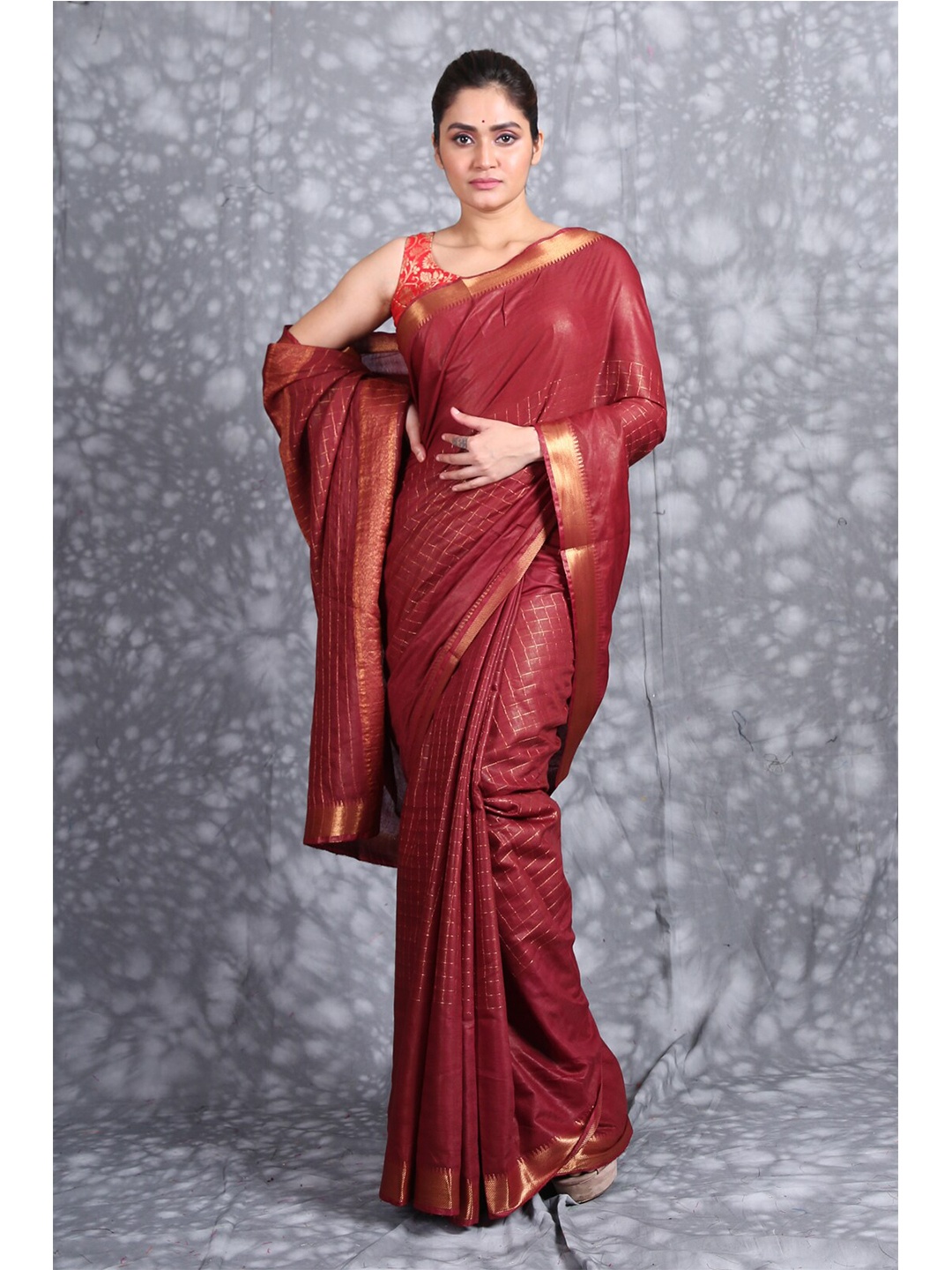 Charukriti Red & Gold-Toned Woven Design Zari Pure Silk Saree