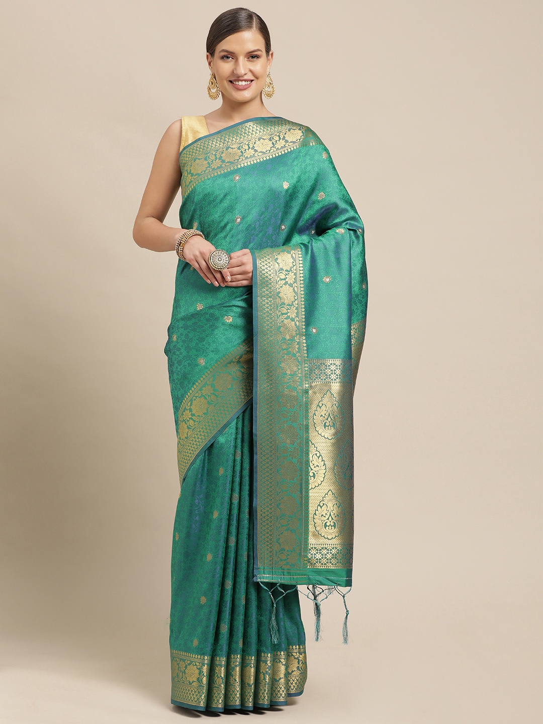 Mitera Turquoise Blue Woven Design Pure Silk Saree