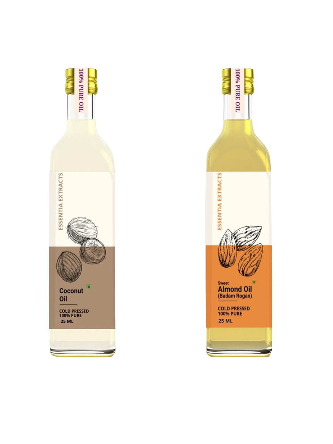 ESSENTIA EXTRACTS Set of Cold Pressed Sweet Almond Oil & Coconut Oil - 25 ml Each, Brown
ESSENTIA EXTRACTS Set of Cold Pressed Sweet Almond Oil & Coconut Oil - 25 ml Each, Brown