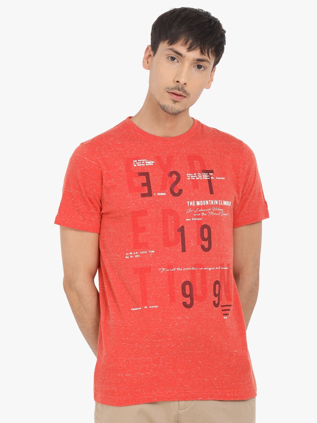 t-base Men Orange Typography Printed Pure Cotton T-shirt