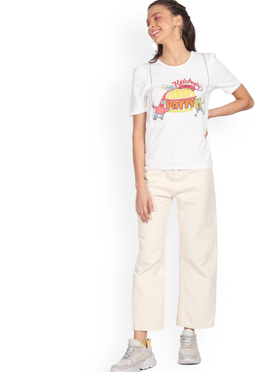 Sugr Women White Graphic Printed Top