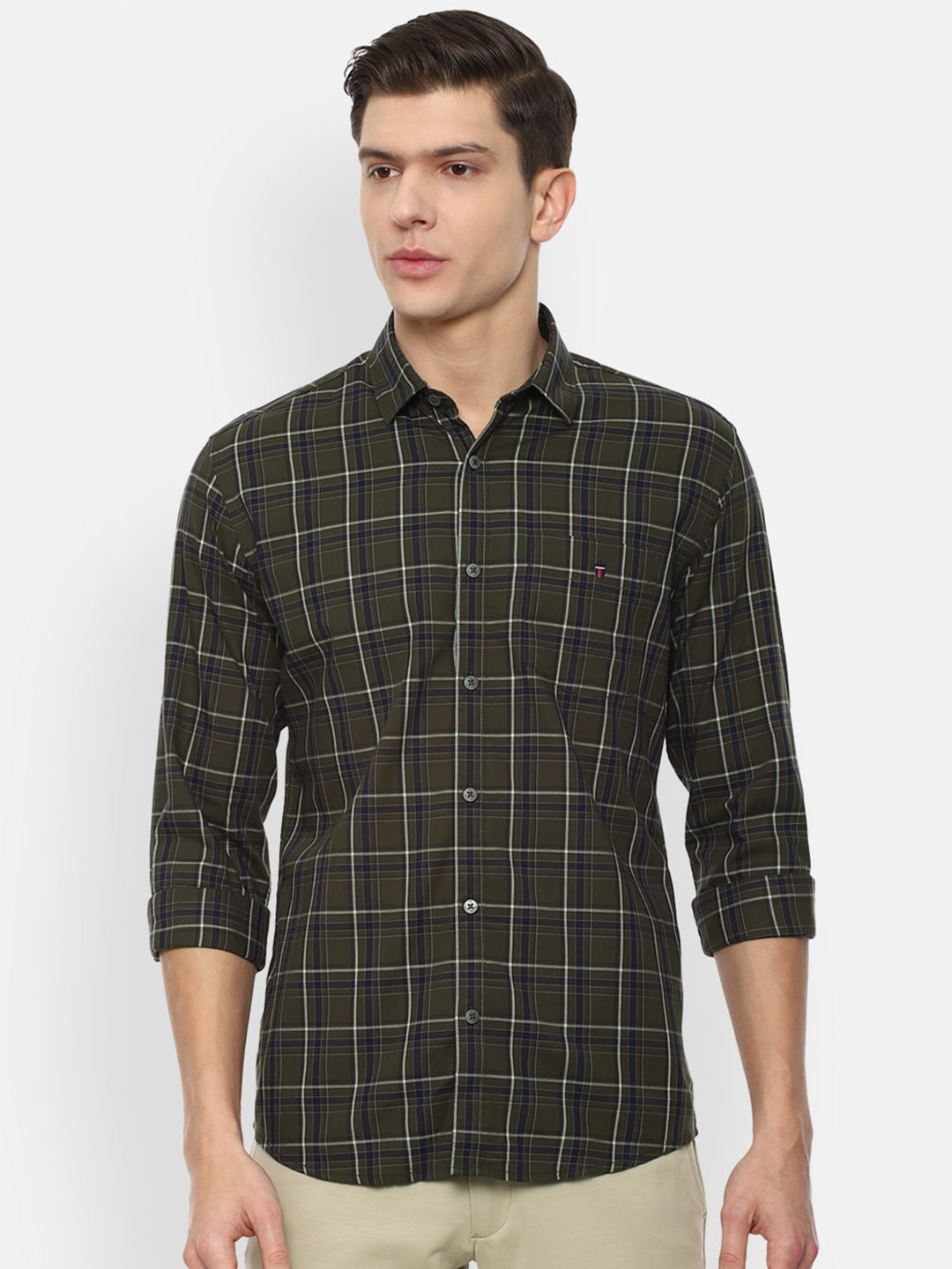 Louis Philippe Sport Men Olive Green & White Slim Fit Checked Pure Cotton Casual Shirt
Louis Philippe Sport Men Olive Green & White Slim Fit Checked Pure Cotton Casual Shirt