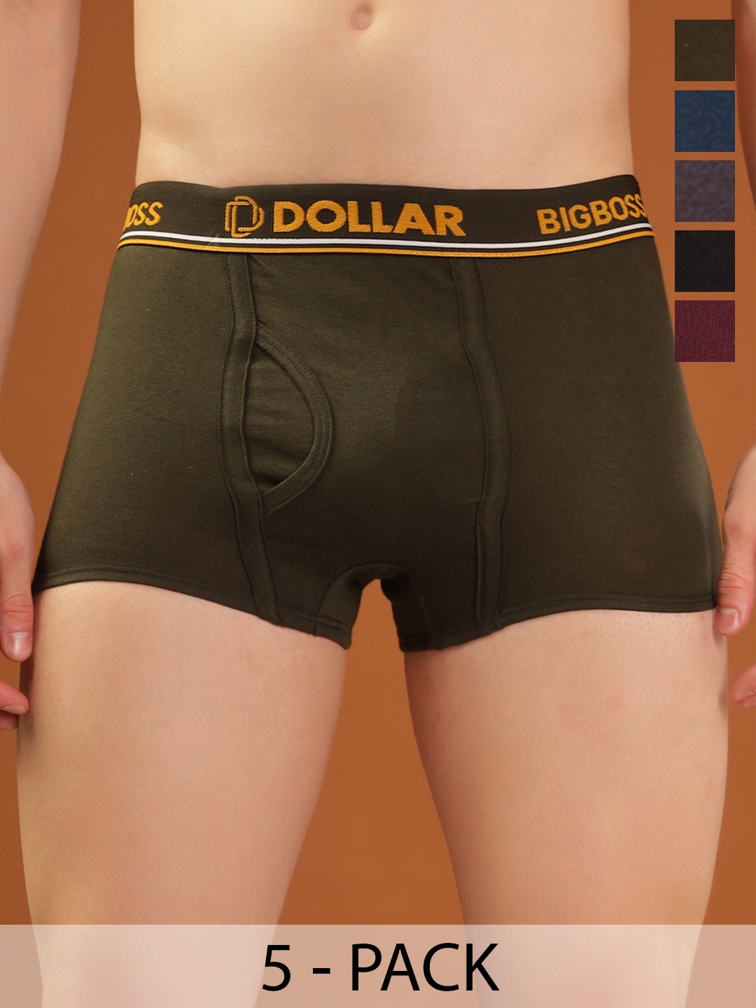 Dollar Bigboss Men Solid Pack of 5 Combed Cotton Double Pouch Support Trunk MDTR-07-PO3-1, Multi
Dollar Bigboss Men Solid Pack of 5 Combed Cotton Double Pouch Support Trunk MDTR-07-PO3-1, Multi