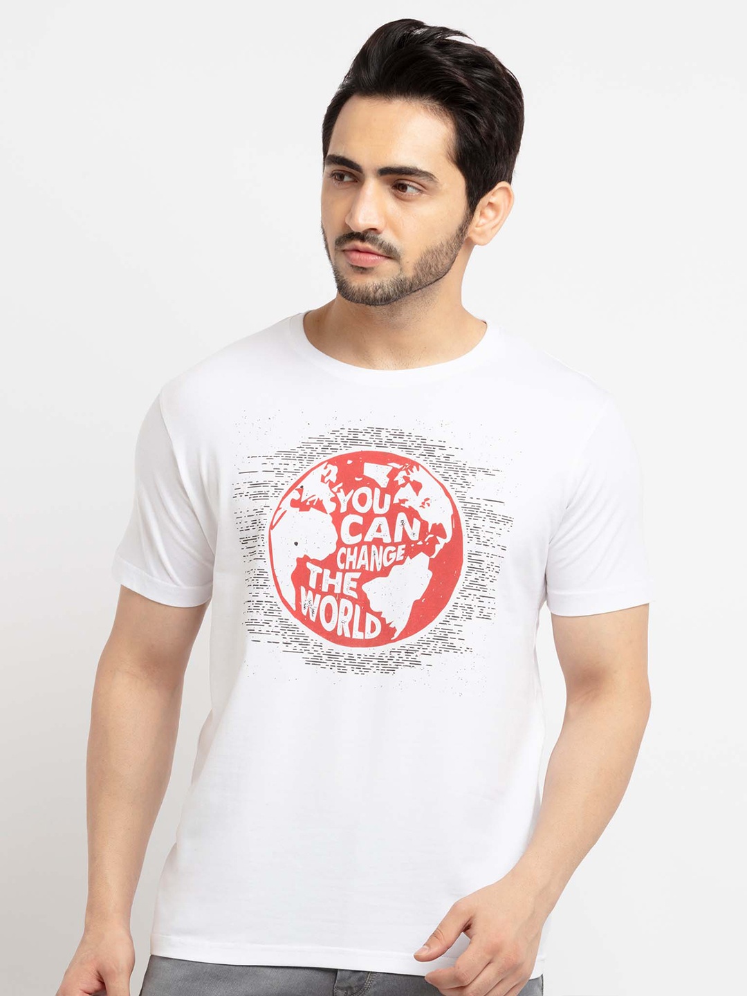 Status Quo Men White & Red Typography Printed T-shirt