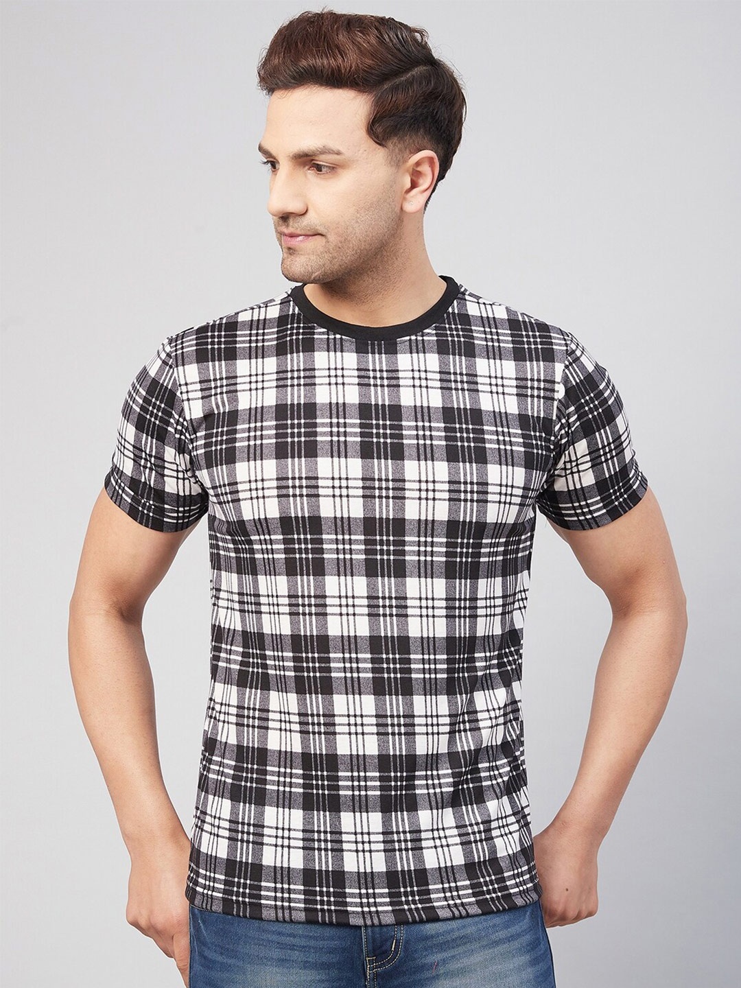 GRITSTONES Men Grey Checked Pockets T-shirt