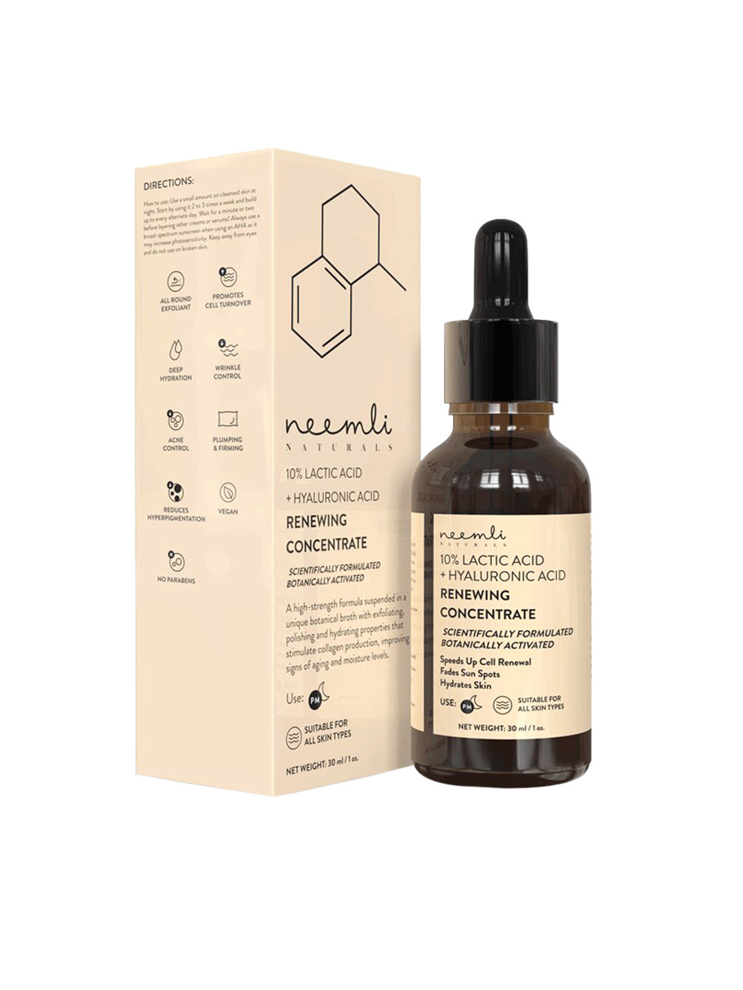 Neemli Naturals 10% Lactic Acid + Hyaluronic Acid Renewing Concentrate Face Serum - 30 ml, Beige
Neemli Naturals 10% Lactic Acid + Hyaluronic Acid Renewing Concentrate Face Serum - 30 ml, Beige