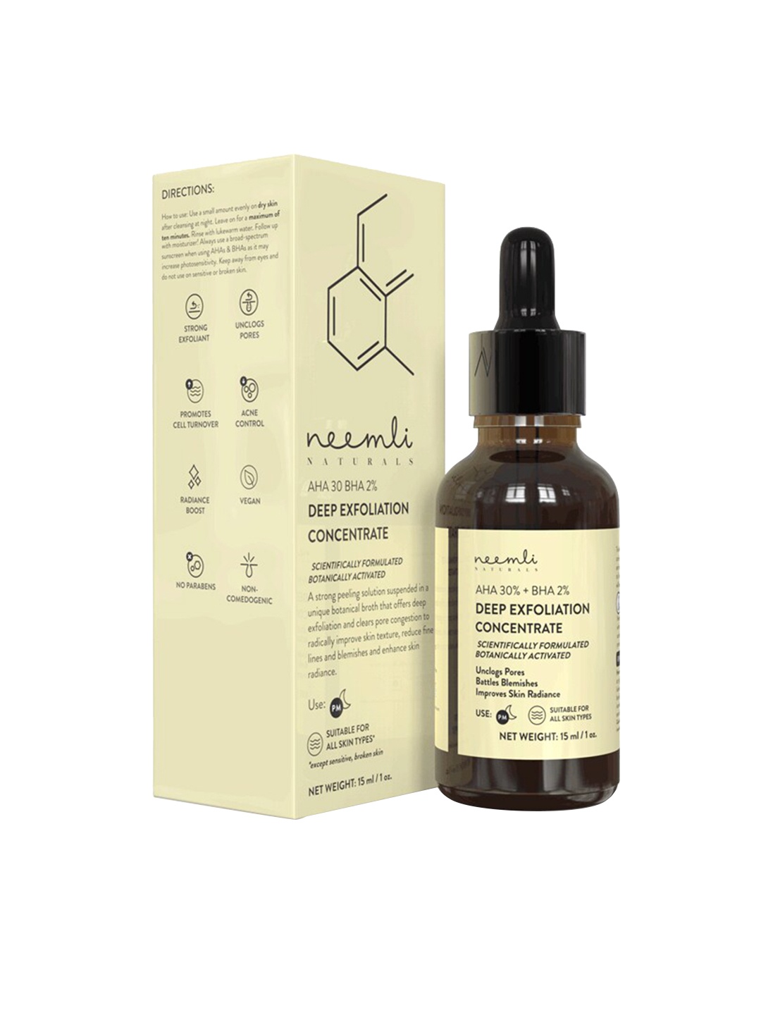 Neemli Naturals AHA 30% + BHA 2% Deep Exfoliation Concentrate Face Serum - 15 ml, Beige
Neemli Naturals AHA 30% + BHA 2% Deep Exfoliation Concentrate Face Serum - 15 ml, Beige