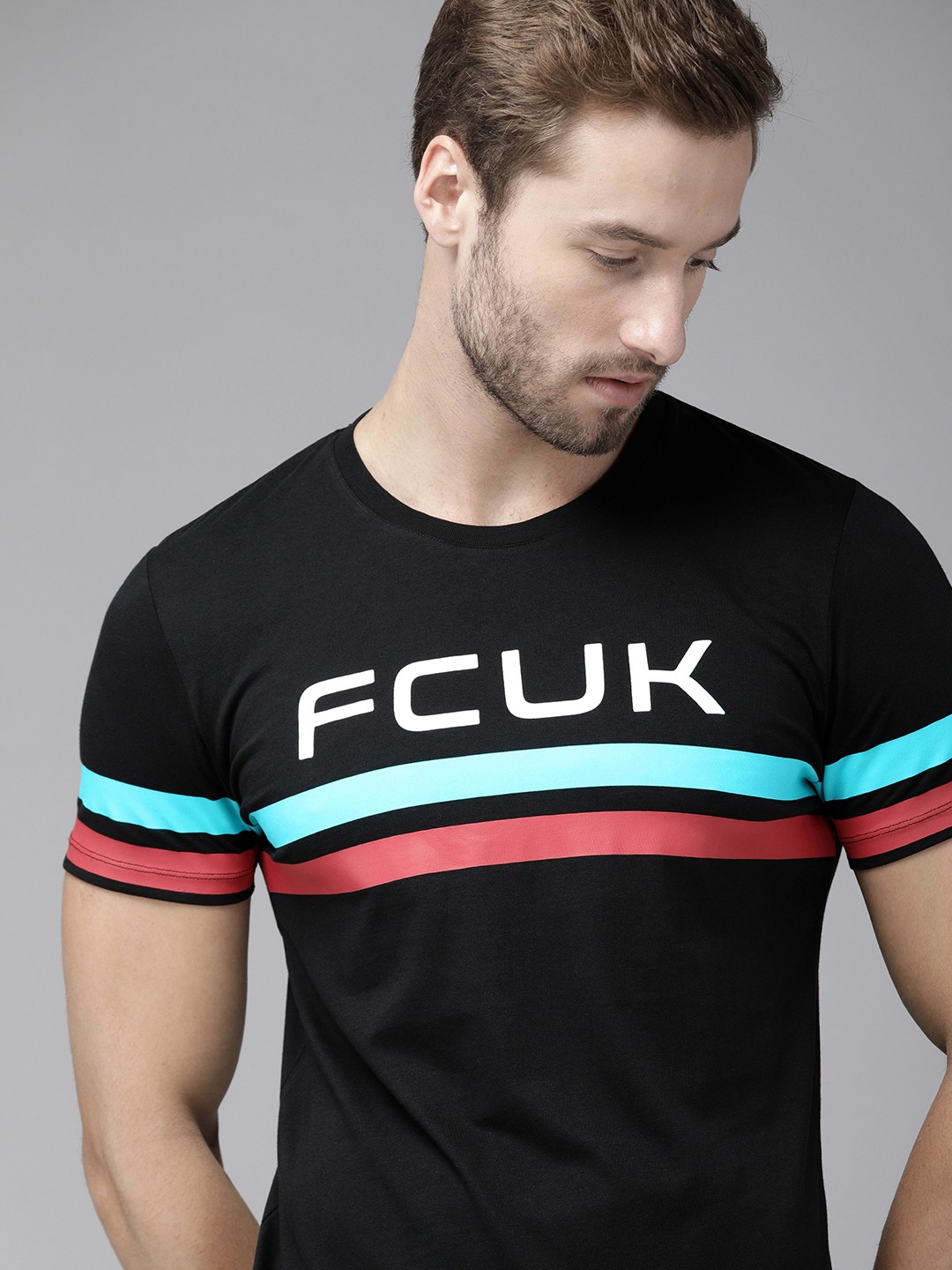 French Connection Men Black Striped Brand Logo Print Detail Pure Cotton Slim Fit T-shirt
French Connection Men Black Striped Brand Logo Print Detail Pure Cotton Slim Fit T-shirt