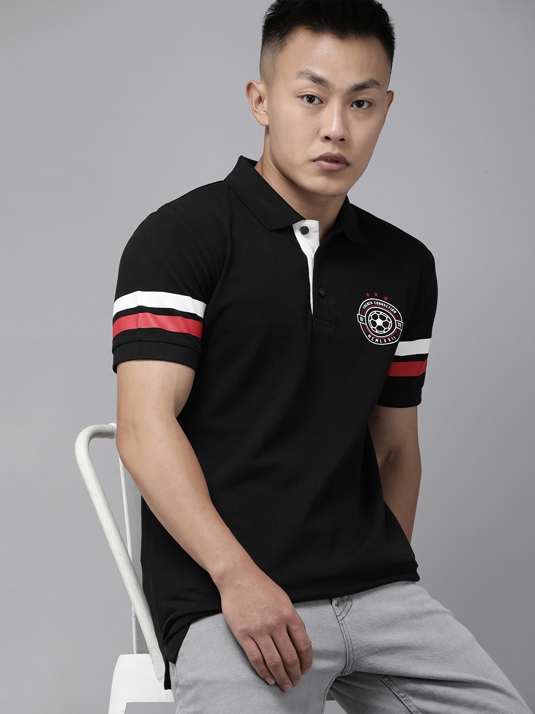 French Connection Men Black & White Colourblocked & Brand Logo Printed Polo Collar T-shirt
French Connection Men Black & White Colourblocked & Brand Logo Printed Polo Collar T-shirt
