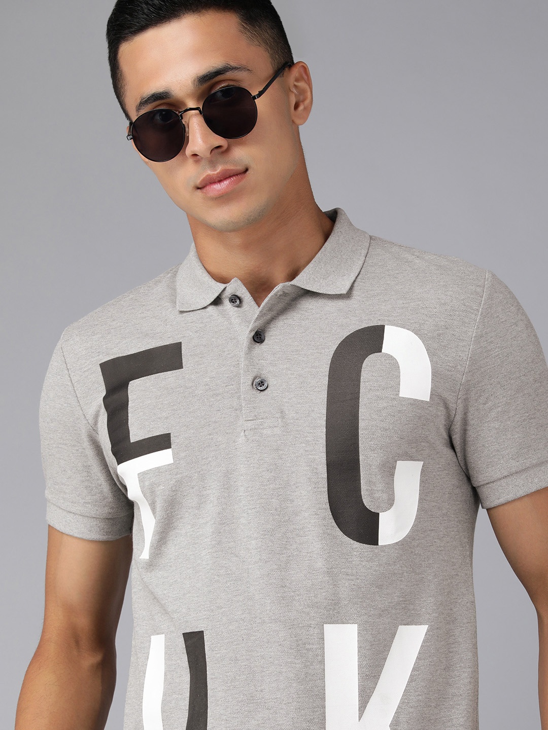 French Connection Men Grey Melange Printed Polo Collar Pure Cotton Slim Fit T-shirt
French Connection Men Grey Melange Printed Polo Collar Pure Cotton Slim Fit T-shirt