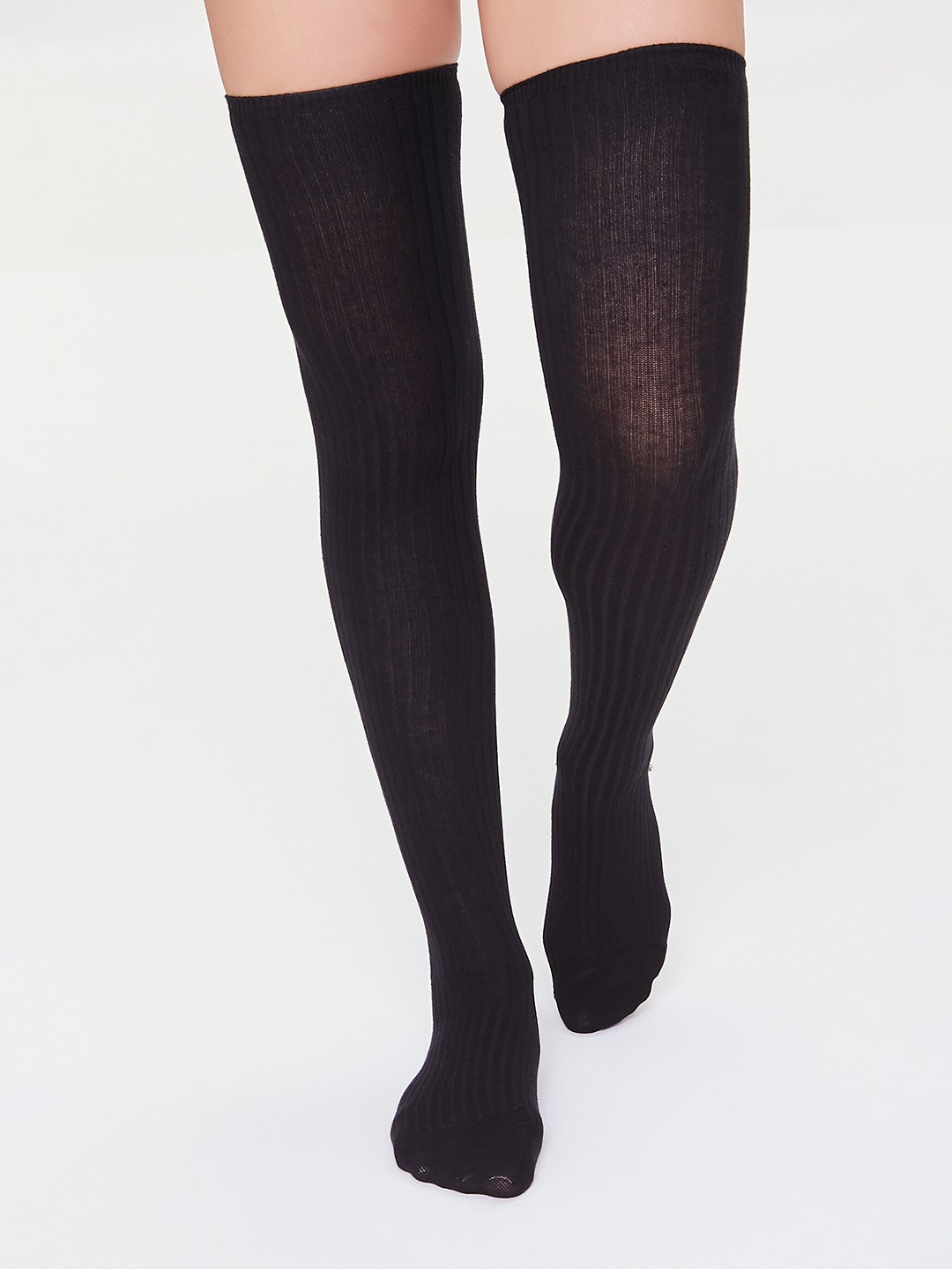 FOREVER 21 Women Black Solid Above Knee- Length Socks