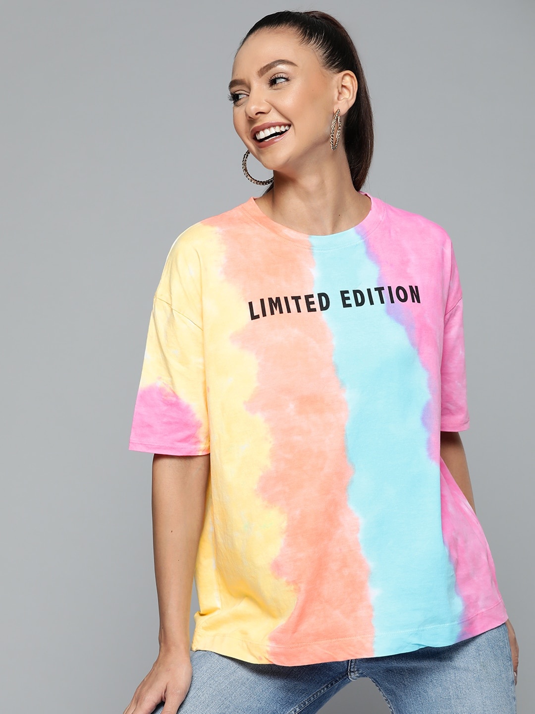HERE&NOW Women Blue & Pink Tie and Dye Dyed Drop-Shoulder Sleeves Pure Cotton Loose T-shirt
HERE&NOW Women Blue & Pink Tie and Dye Dyed Drop-Shoulder Sleeves Pure Cotton Loose T-shirt