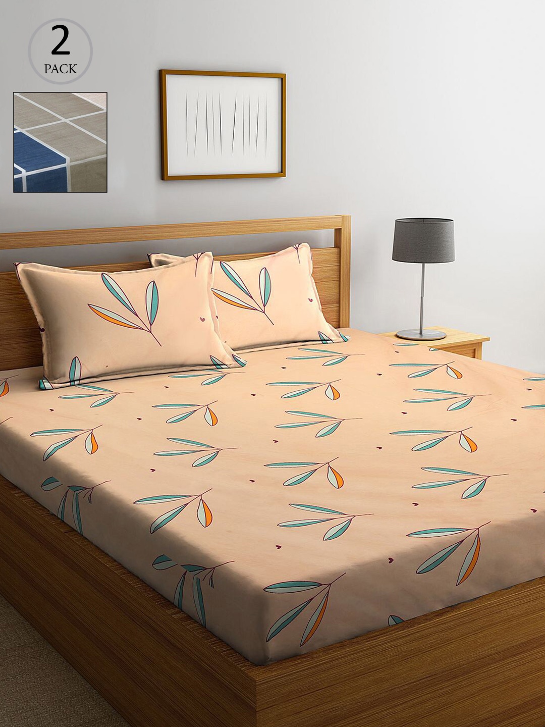 KLOTTHE Pack of 2 Peach-Coloured & Blue Floral 210 TC 2 King Bedsheet with 4 Pillow Covers
KLOTTHE Pack of 2 Peach-Coloured & Blue Floral 210 TC 2 King Bedsheet with 4 Pillow Covers