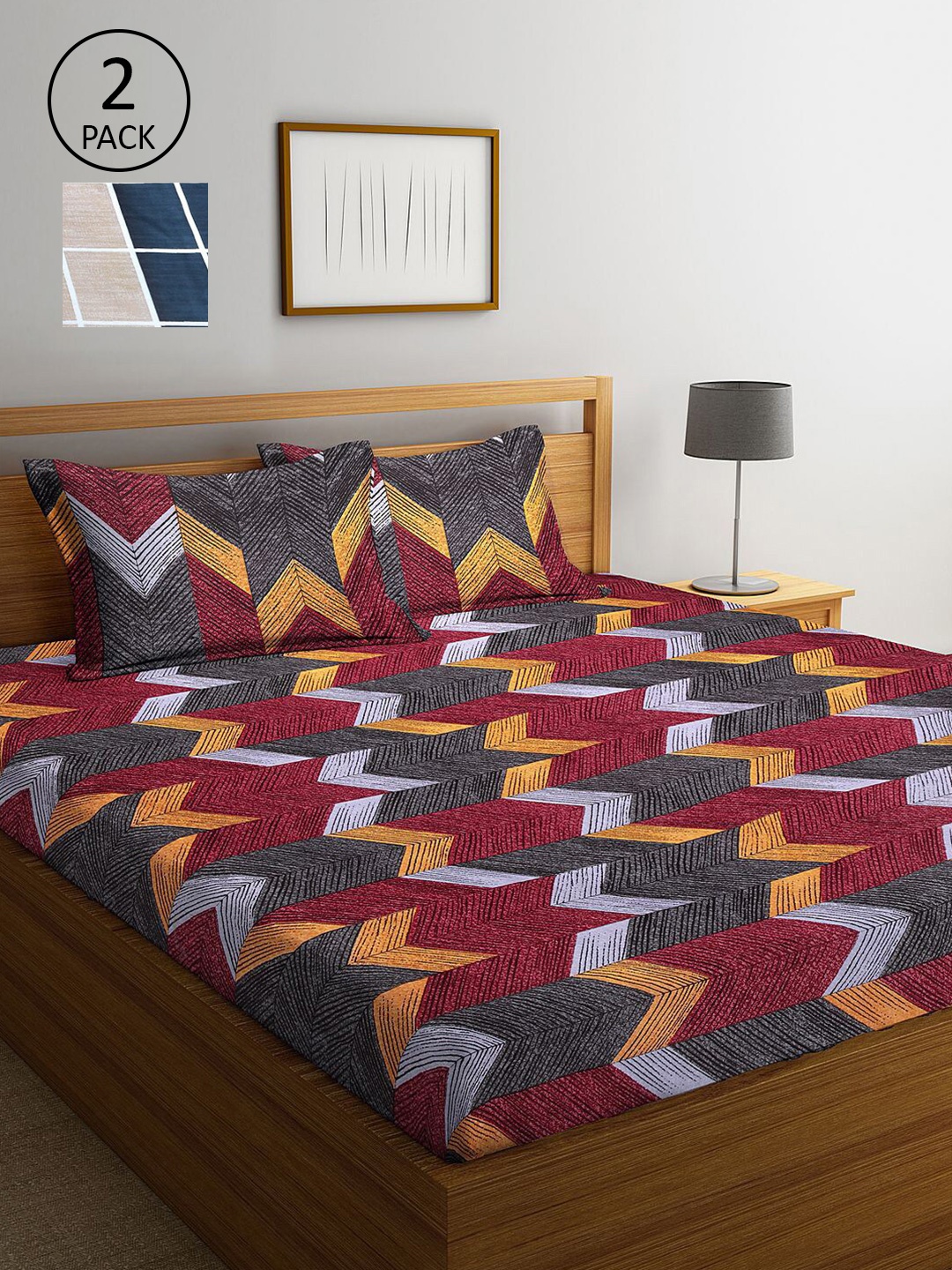 KLOTTHE Pack Of 2 Multicoloured Geometric 210 TC King Double Bedsheet With 4 Pillow Covers, Multi
KLOTTHE Pack Of 2 Multicoloured Geometric 210 TC King Double Bedsheet With 4 Pillow Covers, Multi